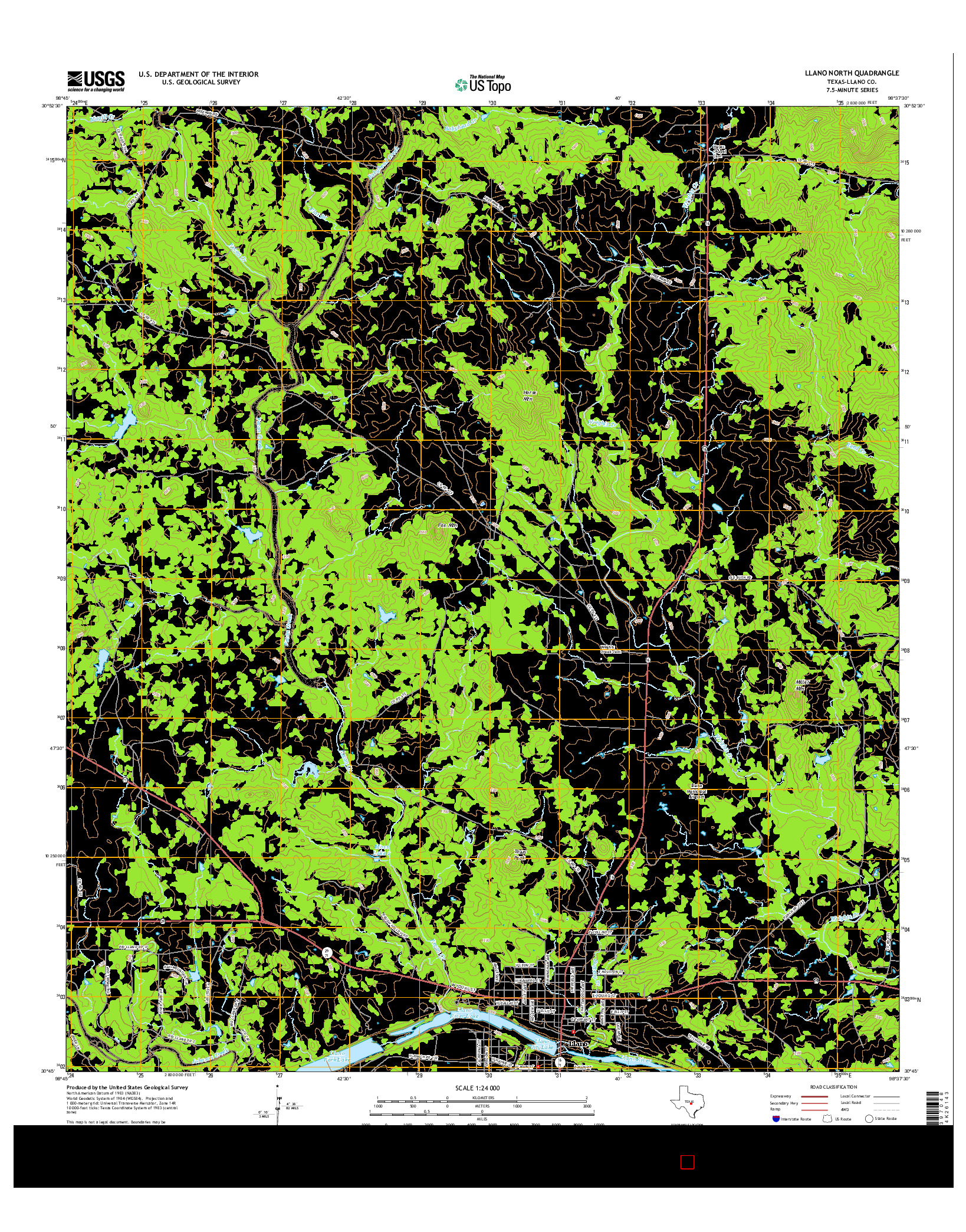 USGS US TOPO 7.5-MINUTE MAP FOR LLANO NORTH, TX 2016