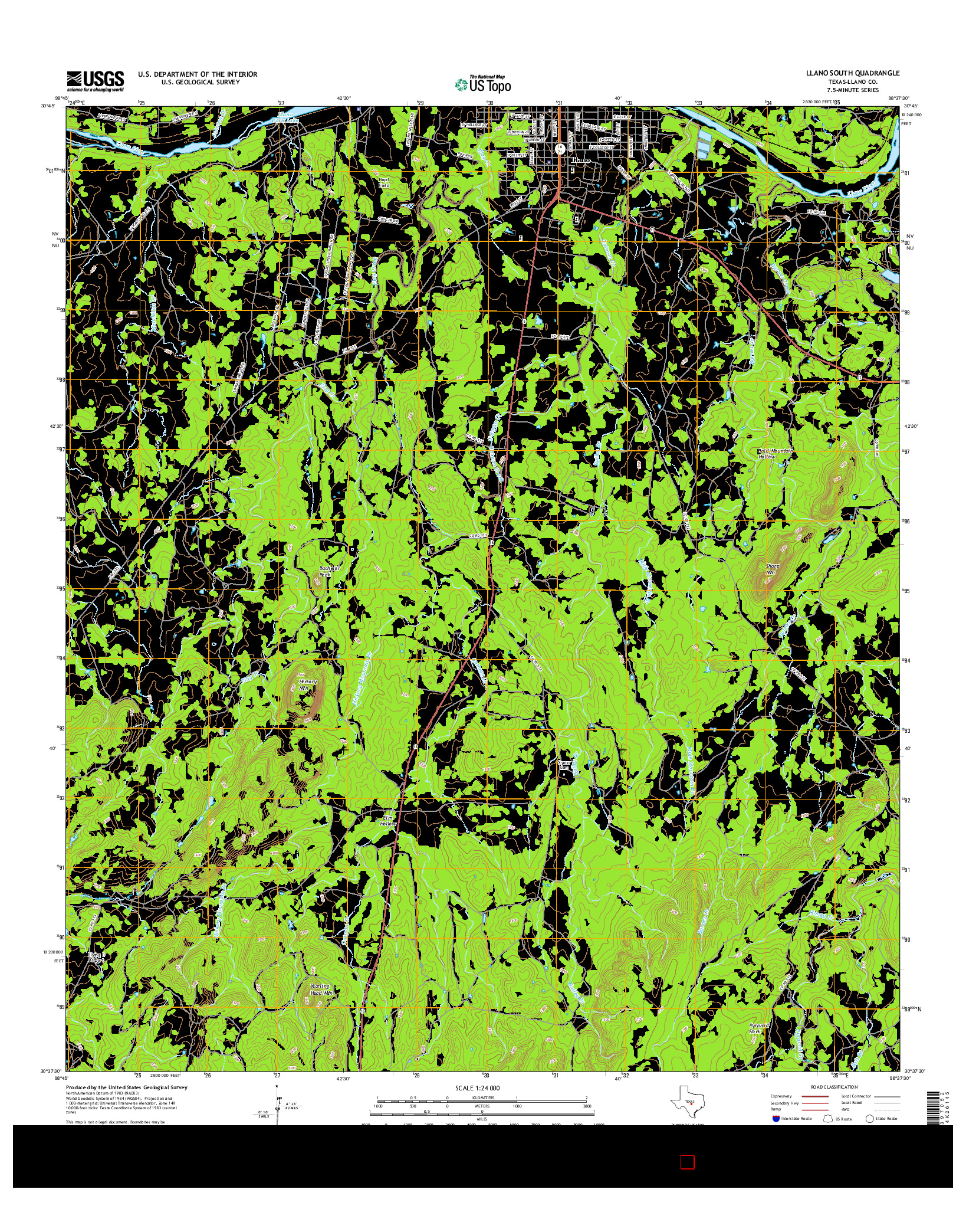 USGS US TOPO 7.5-MINUTE MAP FOR LLANO SOUTH, TX 2016