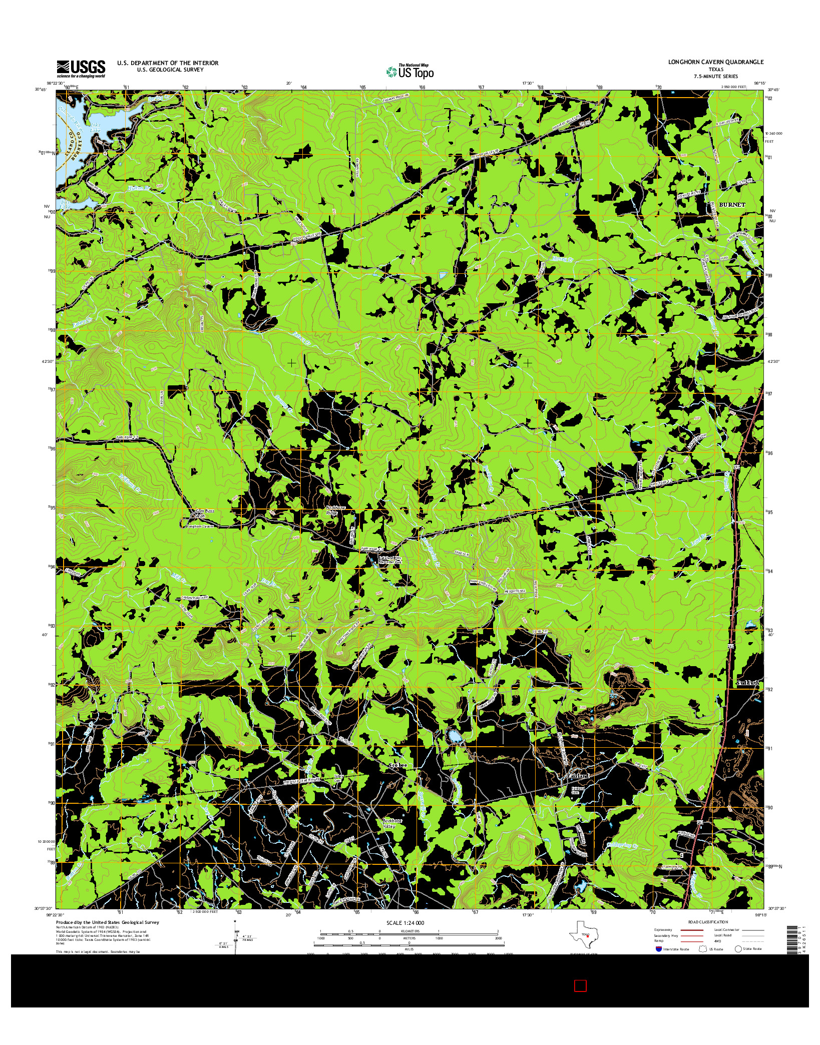 USGS US TOPO 7.5-MINUTE MAP FOR LONGHORN CAVERN, TX 2016