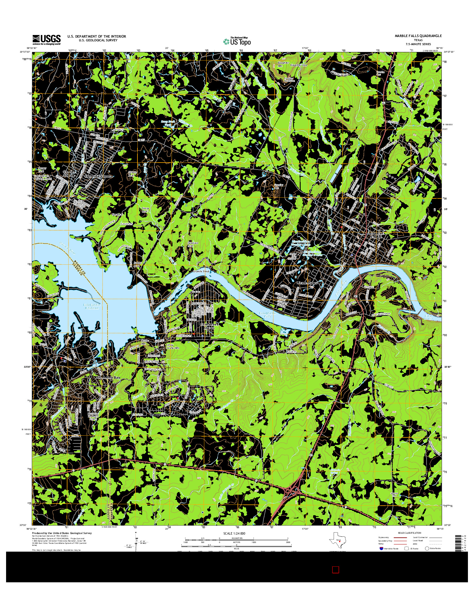 USGS US TOPO 7.5-MINUTE MAP FOR MARBLE FALLS, TX 2016