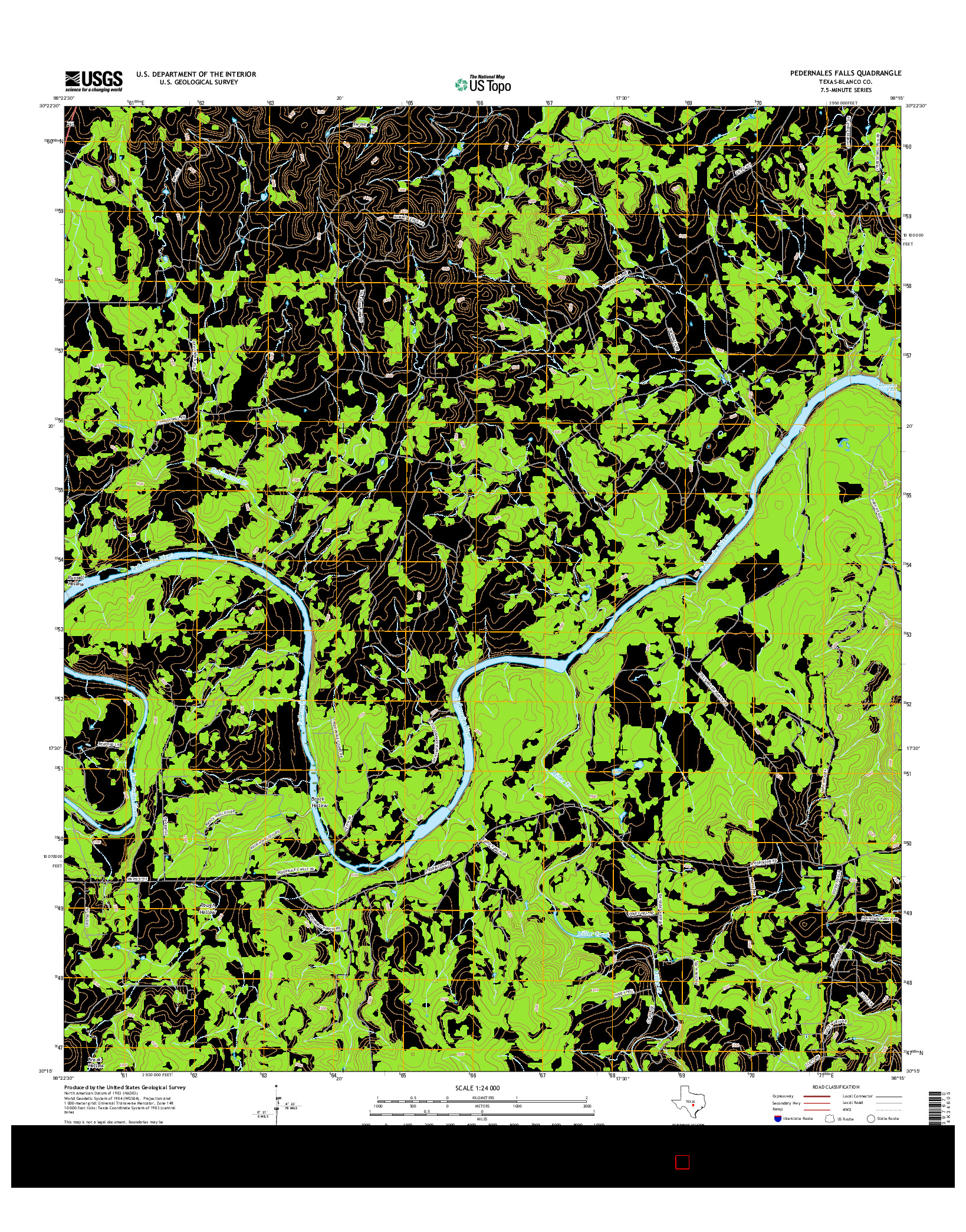 USGS US TOPO 7.5-MINUTE MAP FOR PEDERNALES FALLS, TX 2016