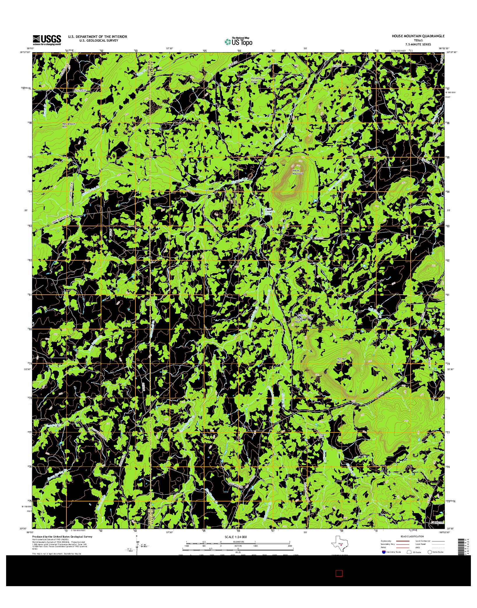 USGS US TOPO 7.5-MINUTE MAP FOR HOUSE MOUNTAIN, TX 2016