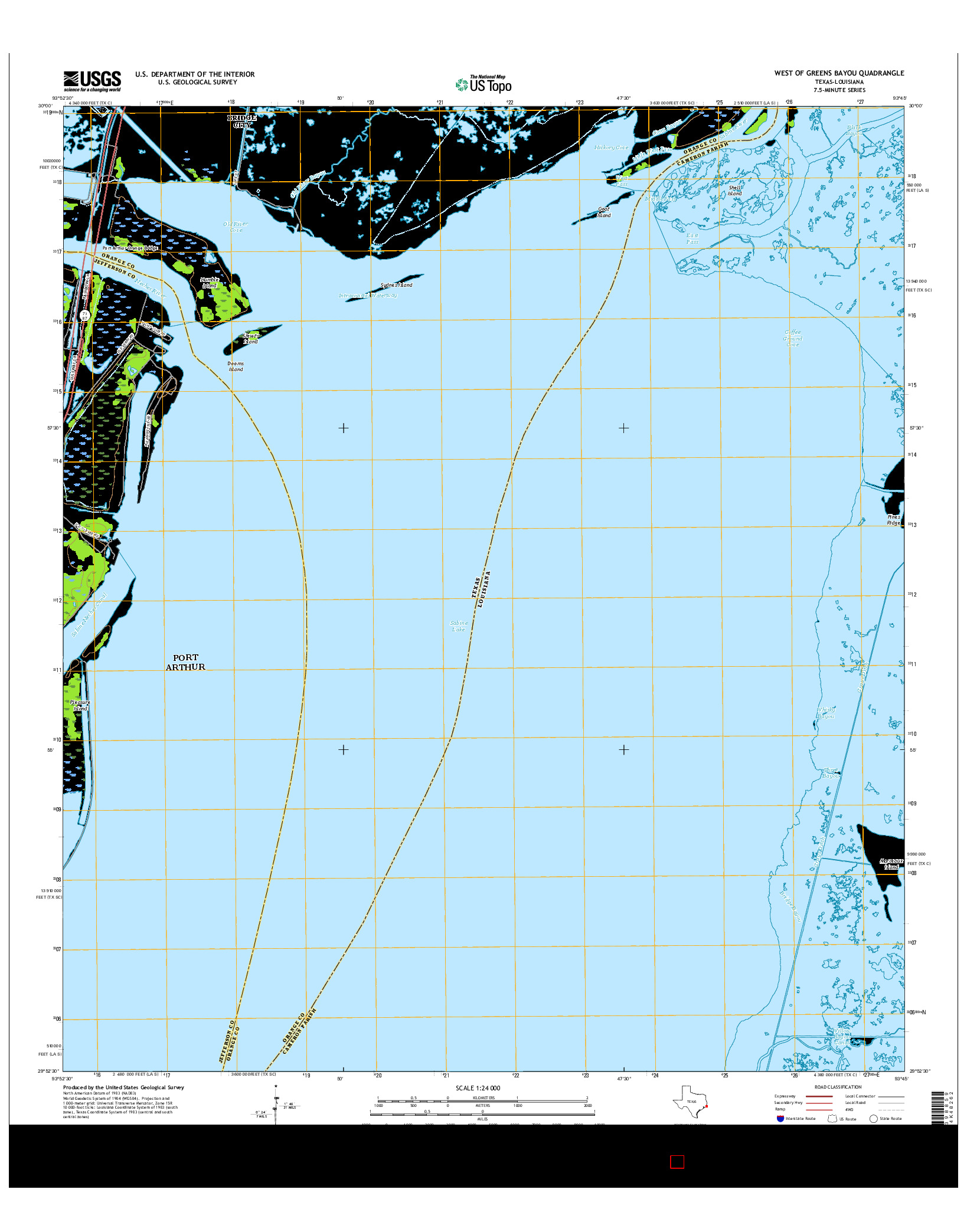 USGS US TOPO 7.5-MINUTE MAP FOR WEST OF GREENS BAYOU, TX-LA 2016