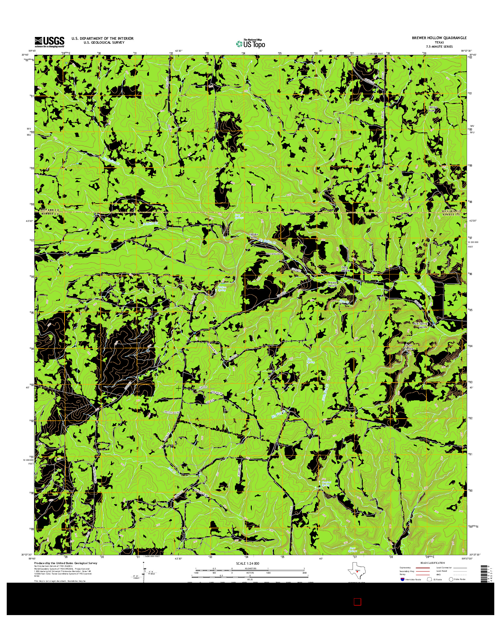 USGS US TOPO 7.5-MINUTE MAP FOR BREWER HOLLOW, TX 2016