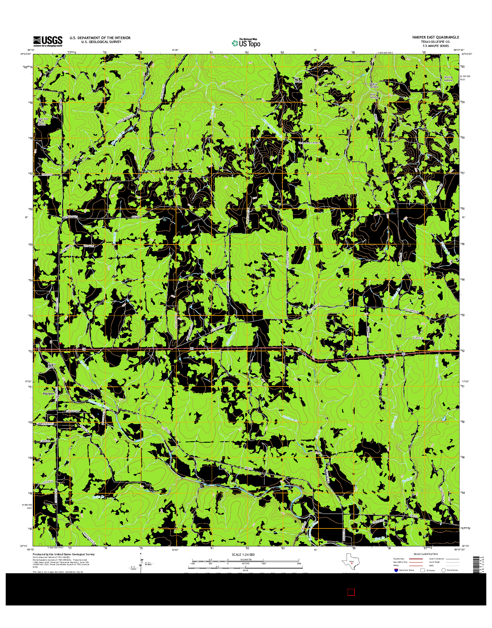 USGS US TOPO 7.5-MINUTE MAP FOR HARPER EAST, TX 2016