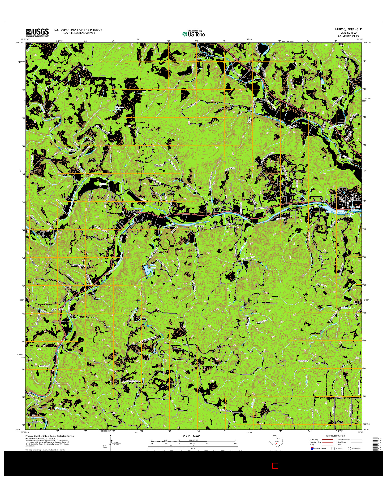 USGS US TOPO 7.5-MINUTE MAP FOR HUNT, TX 2016