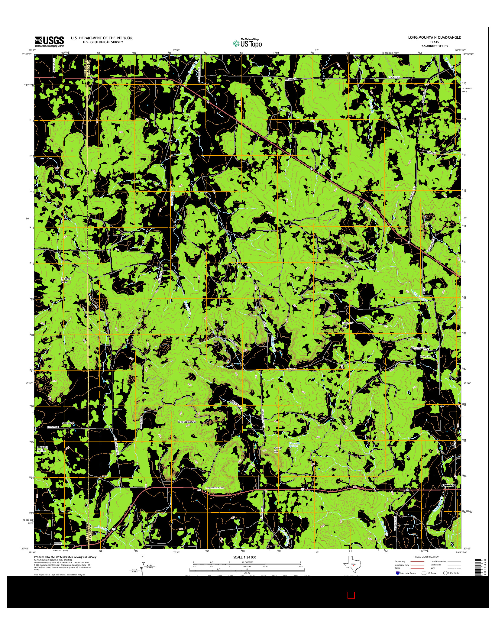 USGS US TOPO 7.5-MINUTE MAP FOR LONG MOUNTAIN, TX 2016