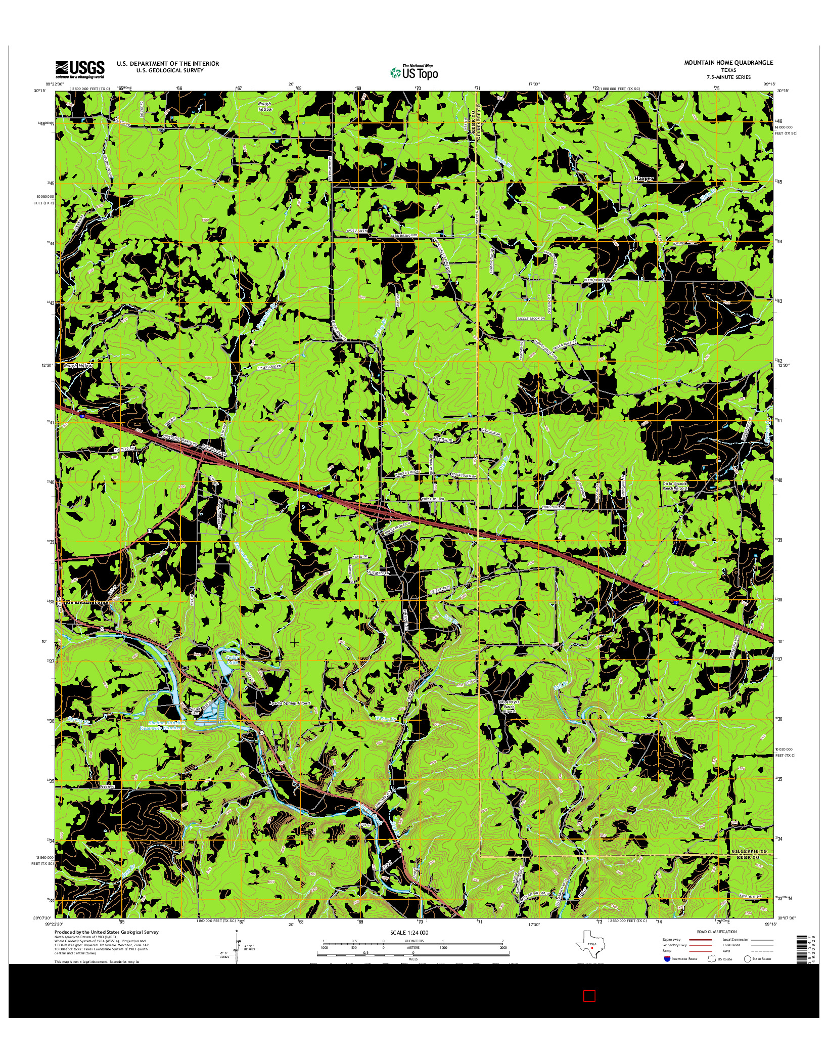 USGS US TOPO 7.5-MINUTE MAP FOR MOUNTAIN HOME, TX 2016