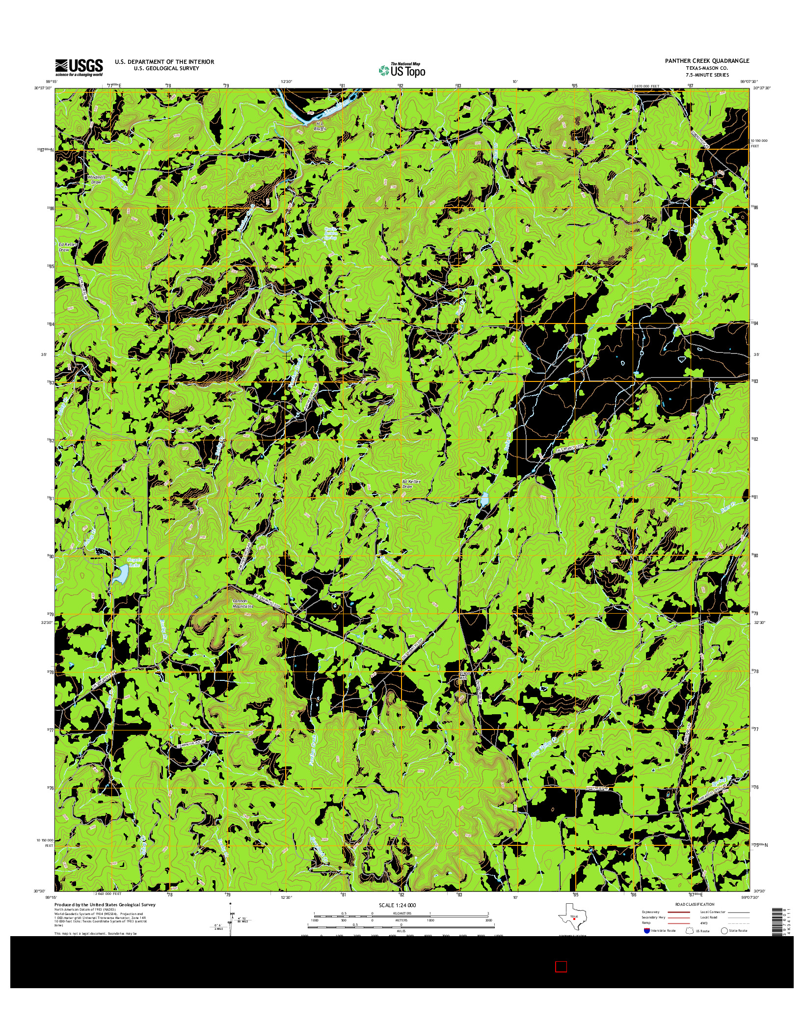 USGS US TOPO 7.5-MINUTE MAP FOR PANTHER CREEK, TX 2016