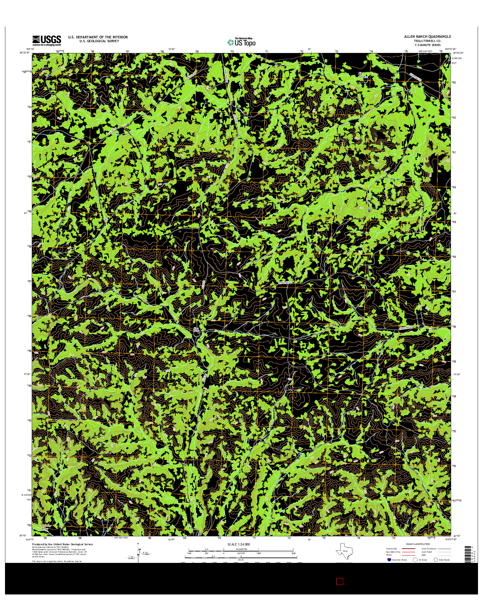 USGS US TOPO 7.5-MINUTE MAP FOR ALLEN RANCH, TX 2016