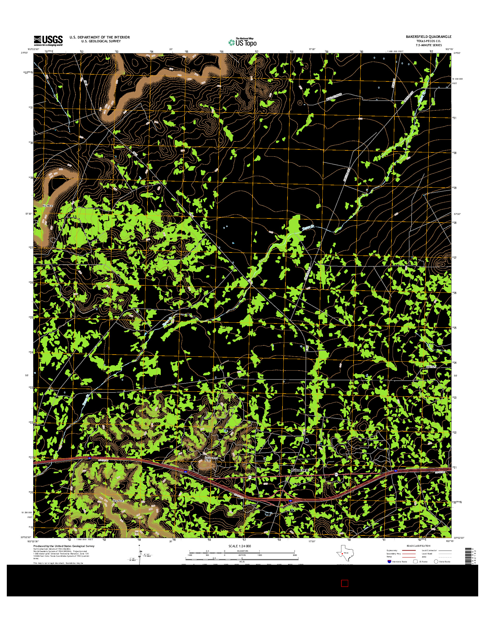 USGS US TOPO 7.5-MINUTE MAP FOR BAKERSFIELD, TX 2016