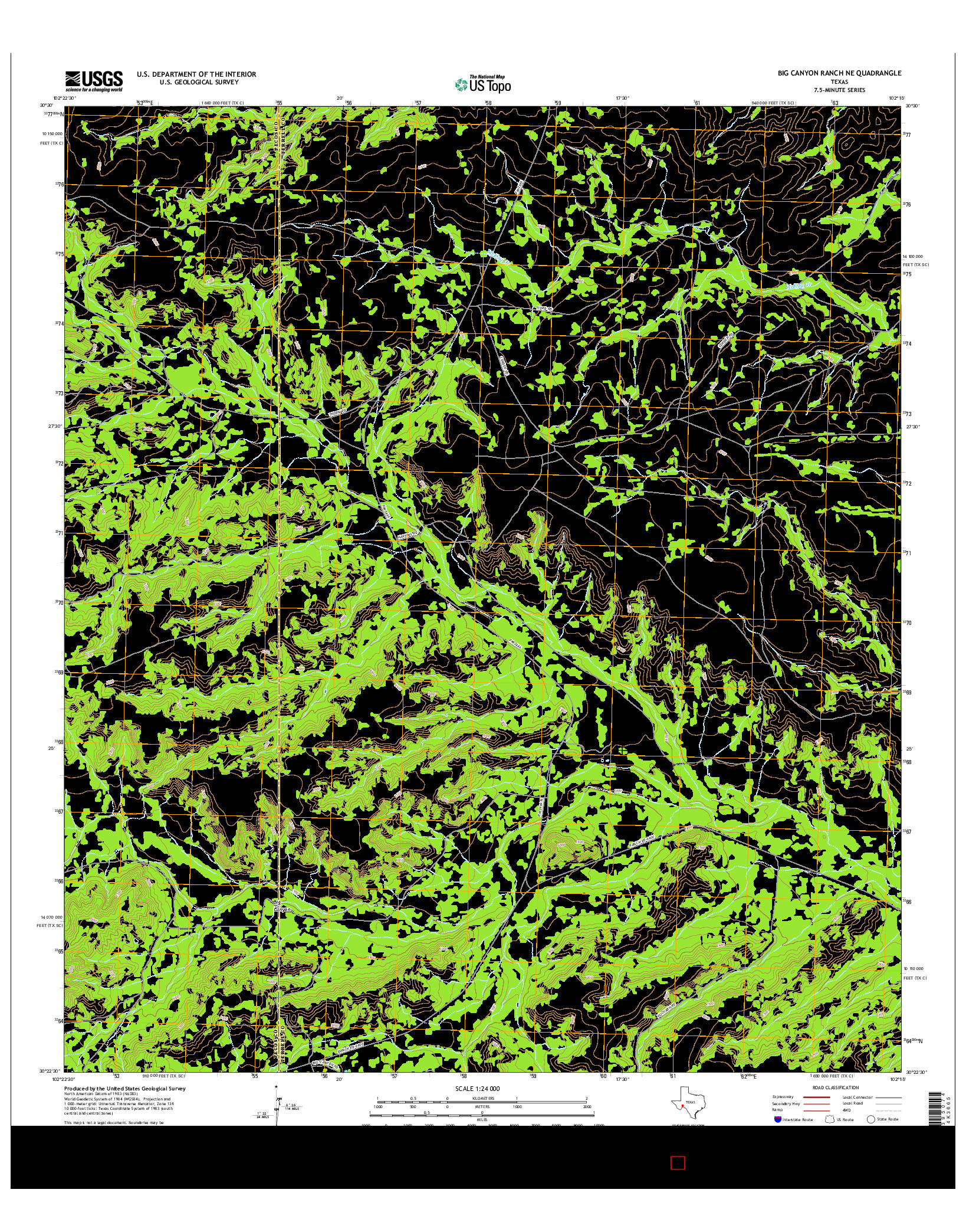 USGS US TOPO 7.5-MINUTE MAP FOR BIG CANYON RANCH NE, TX 2016