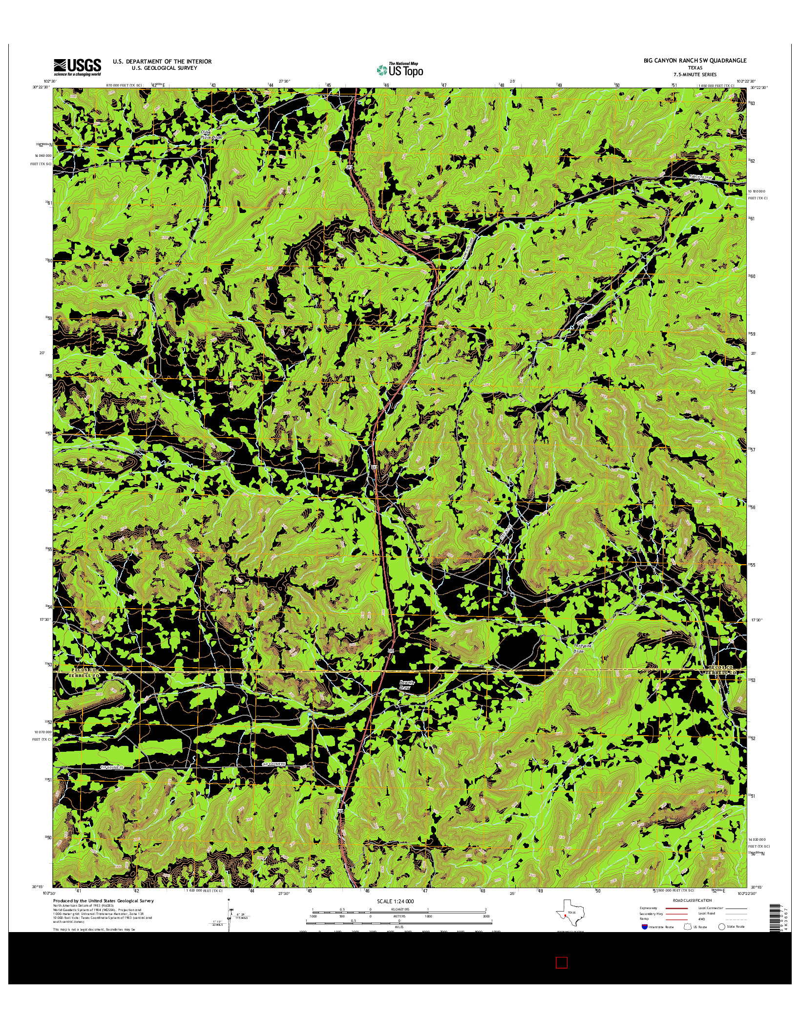 USGS US TOPO 7.5-MINUTE MAP FOR BIG CANYON RANCH SW, TX 2016