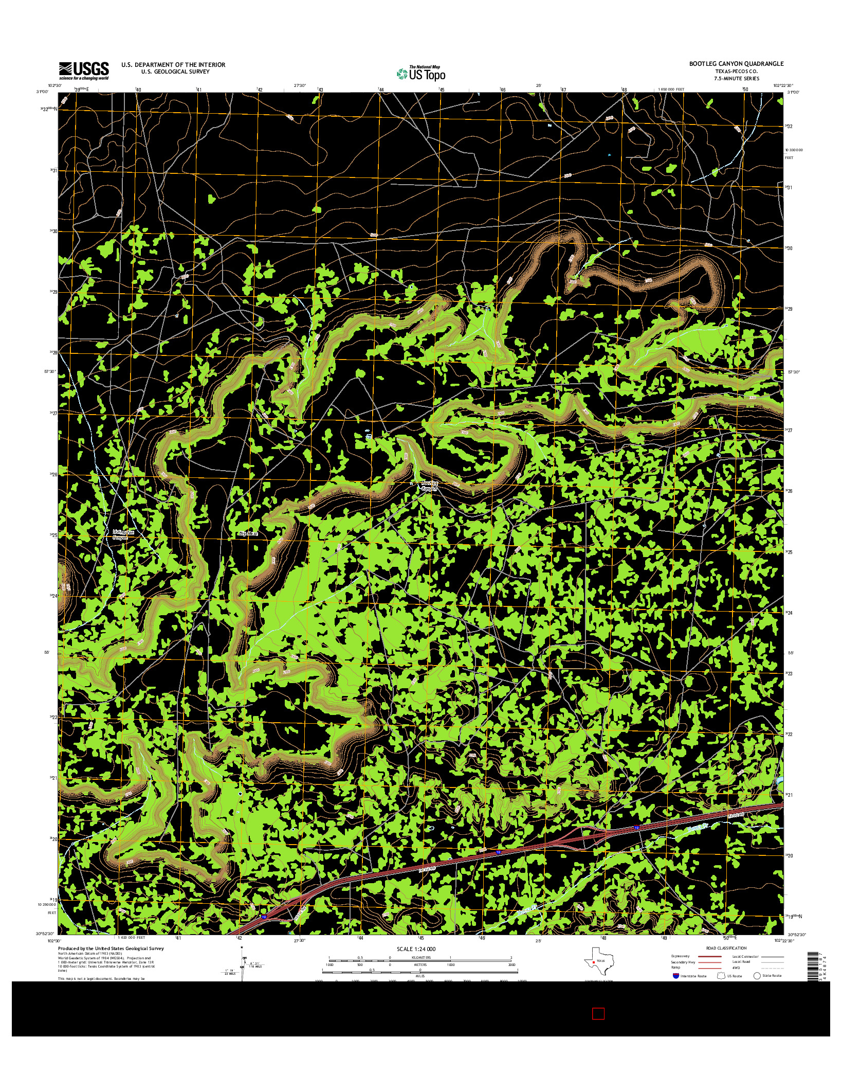 USGS US TOPO 7.5-MINUTE MAP FOR BOOTLEG CANYON, TX 2016