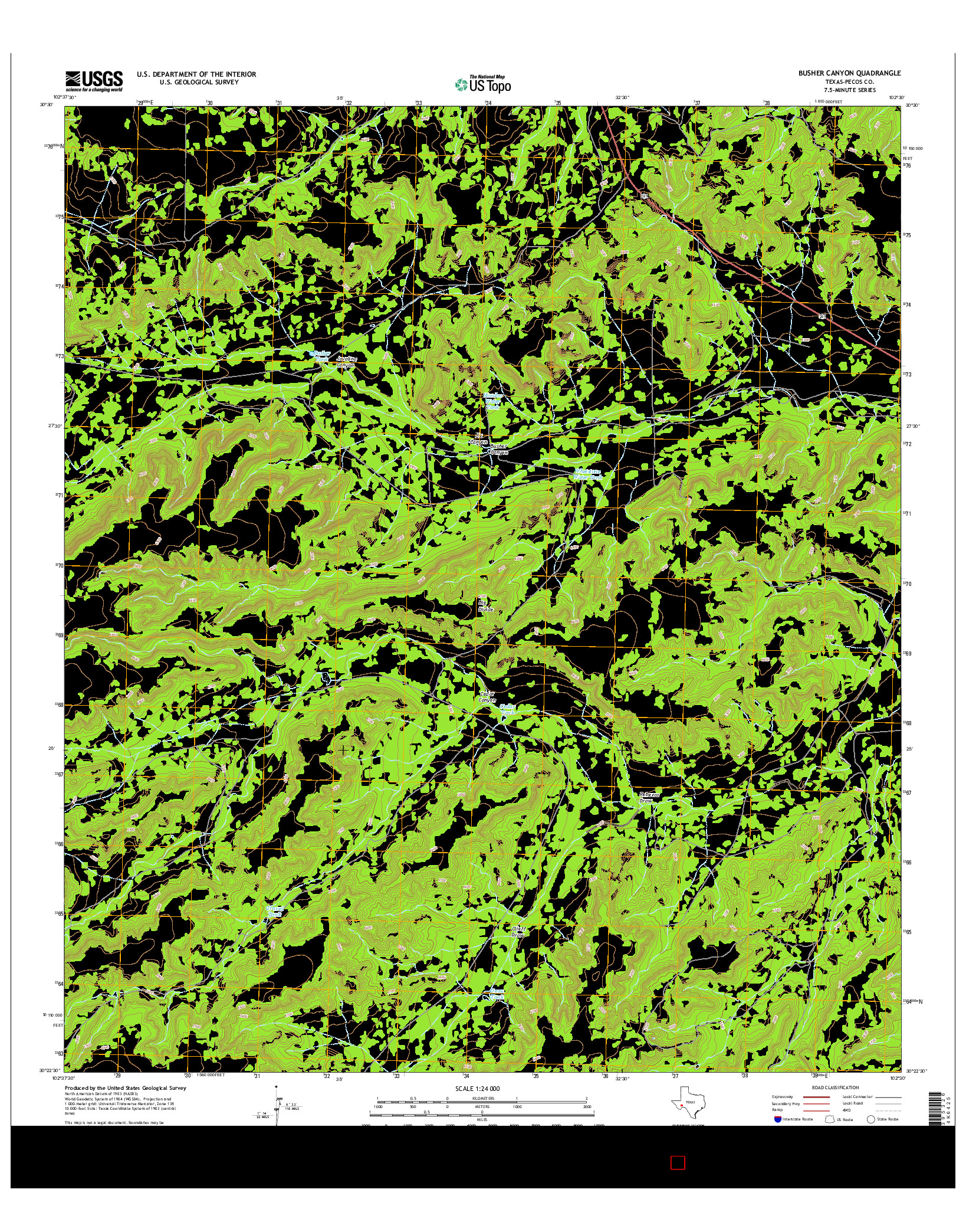 USGS US TOPO 7.5-MINUTE MAP FOR BUSHER CANYON, TX 2016