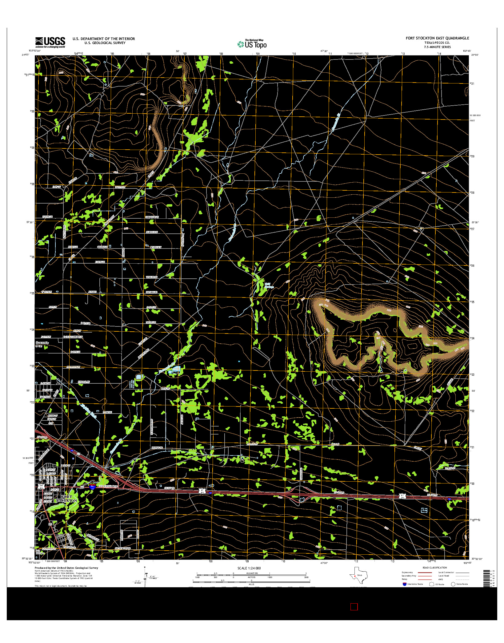 USGS US TOPO 7.5-MINUTE MAP FOR FORT STOCKTON EAST, TX 2016