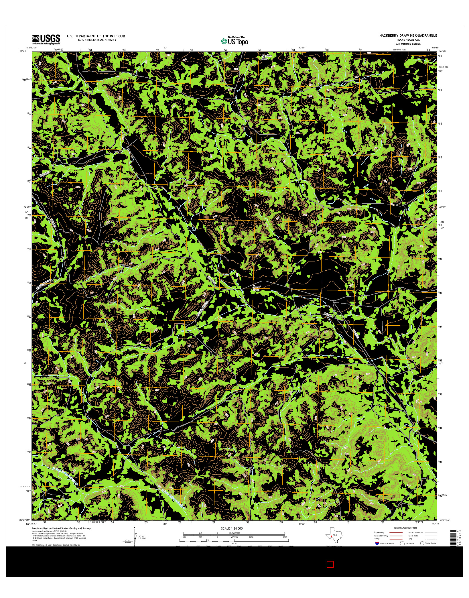 USGS US TOPO 7.5-MINUTE MAP FOR HACKBERRY DRAW NE, TX 2016