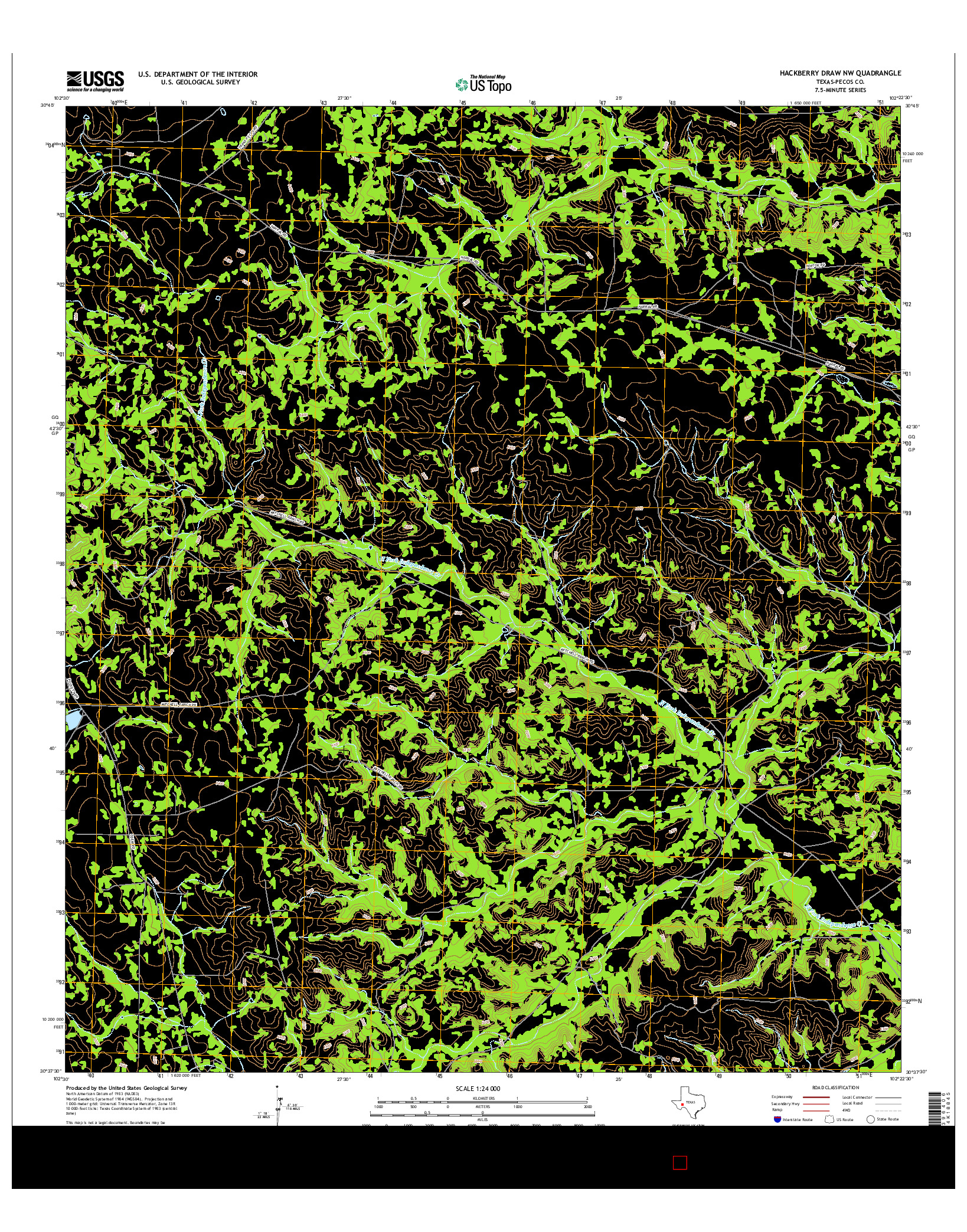 USGS US TOPO 7.5-MINUTE MAP FOR HACKBERRY DRAW NW, TX 2016