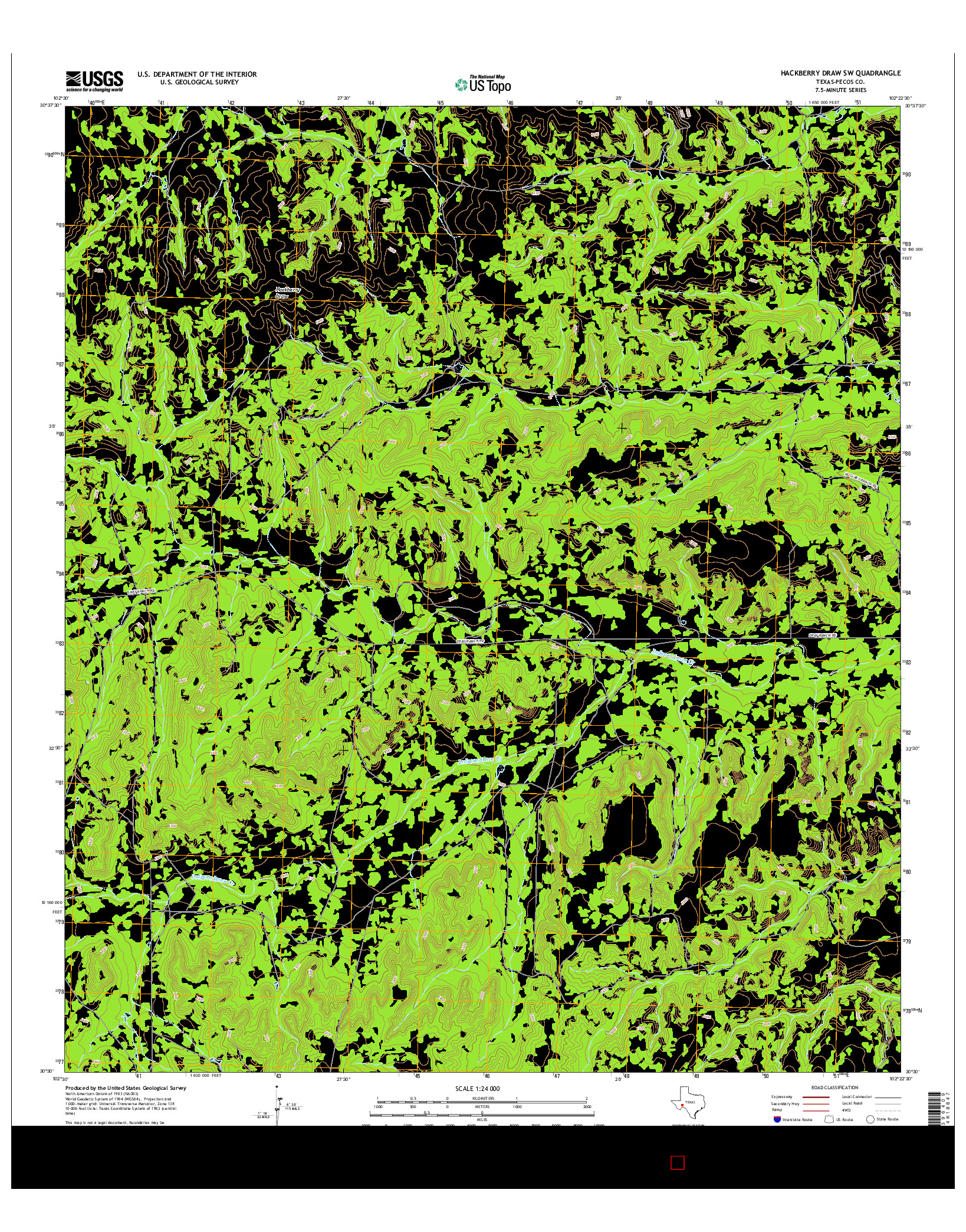 USGS US TOPO 7.5-MINUTE MAP FOR HACKBERRY DRAW SW, TX 2016