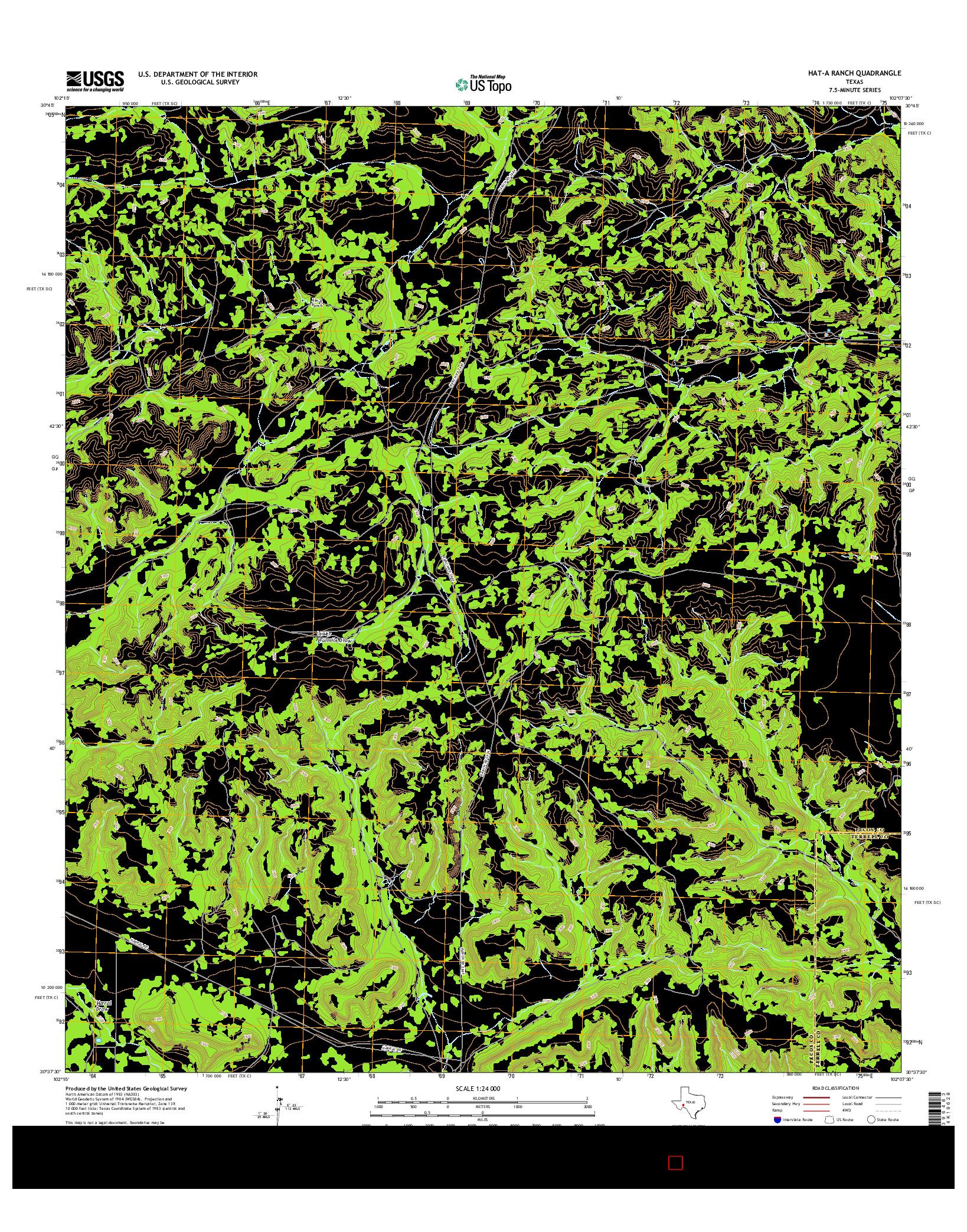 USGS US TOPO 7.5-MINUTE MAP FOR HAT-A RANCH, TX 2016