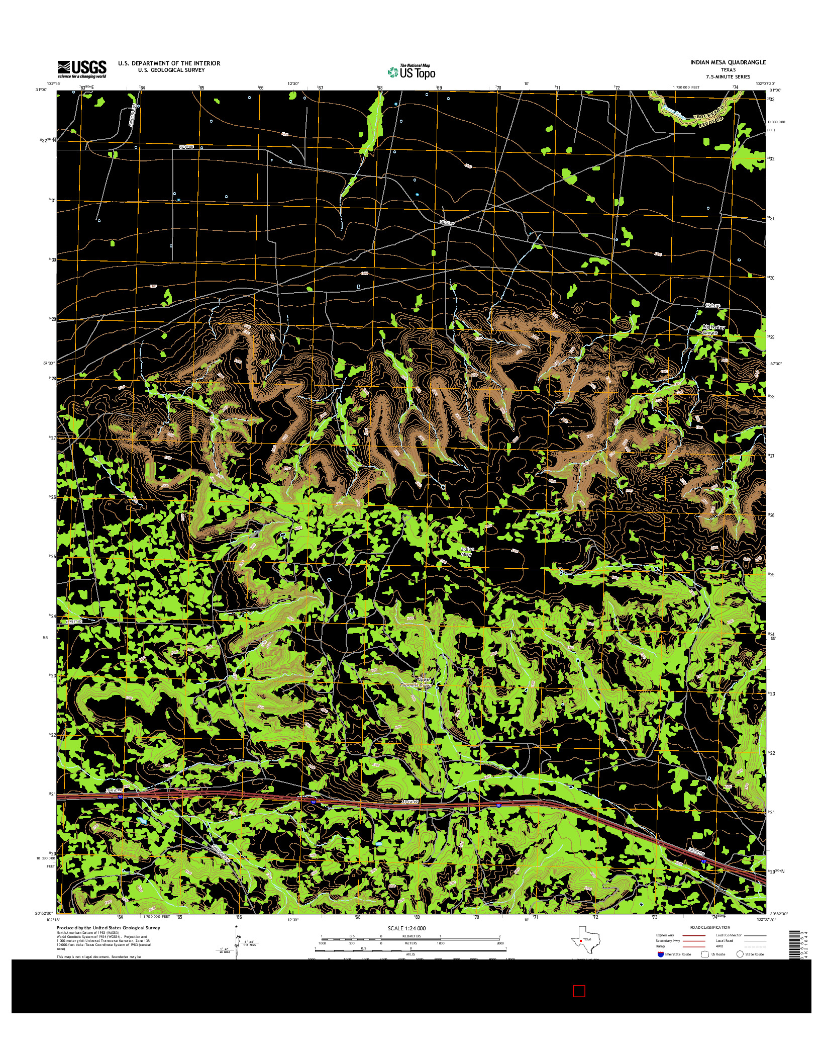 USGS US TOPO 7.5-MINUTE MAP FOR INDIAN MESA, TX 2016