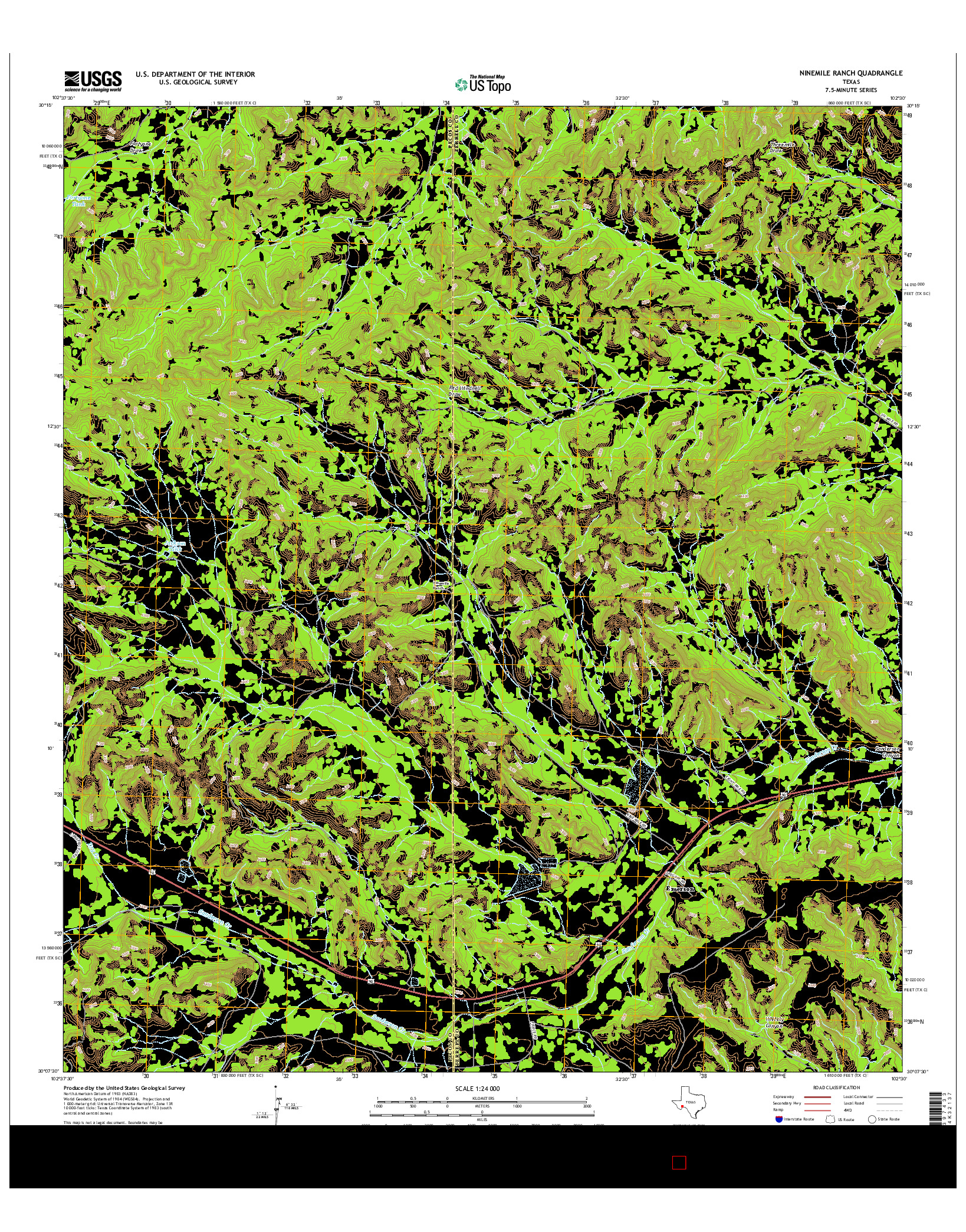 USGS US TOPO 7.5-MINUTE MAP FOR NINEMILE RANCH, TX 2016