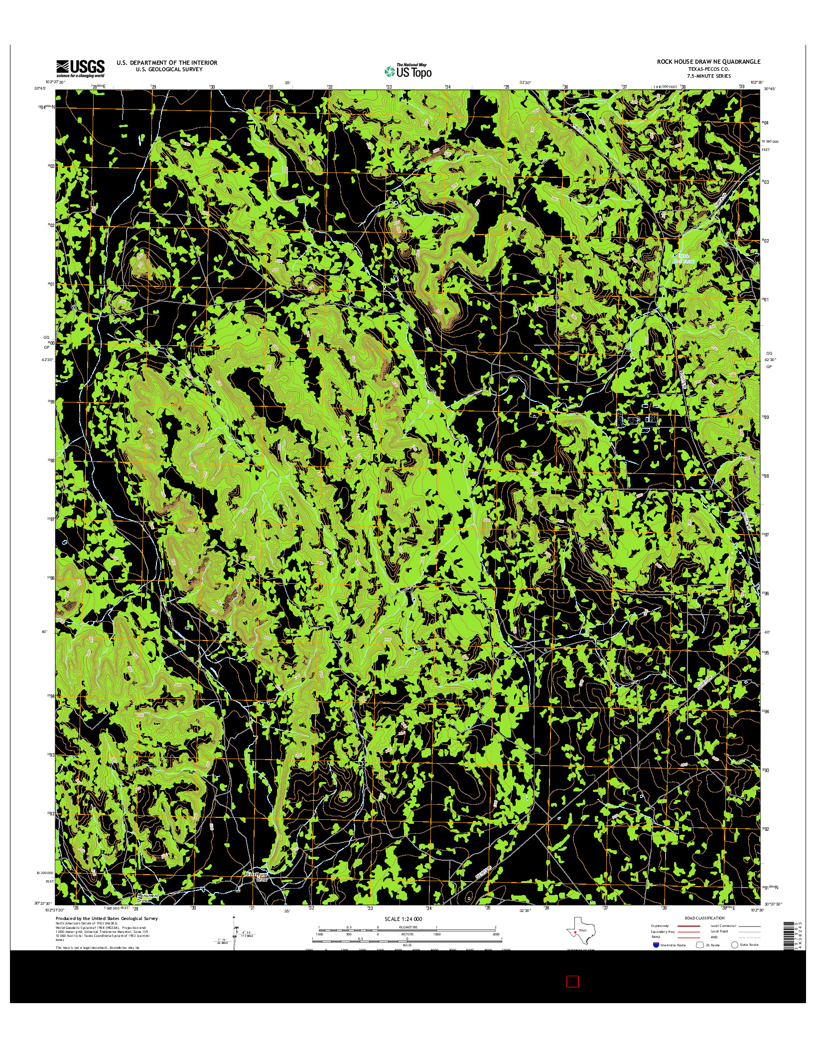 USGS US TOPO 7.5-MINUTE MAP FOR ROCK HOUSE DRAW NE, TX 2016