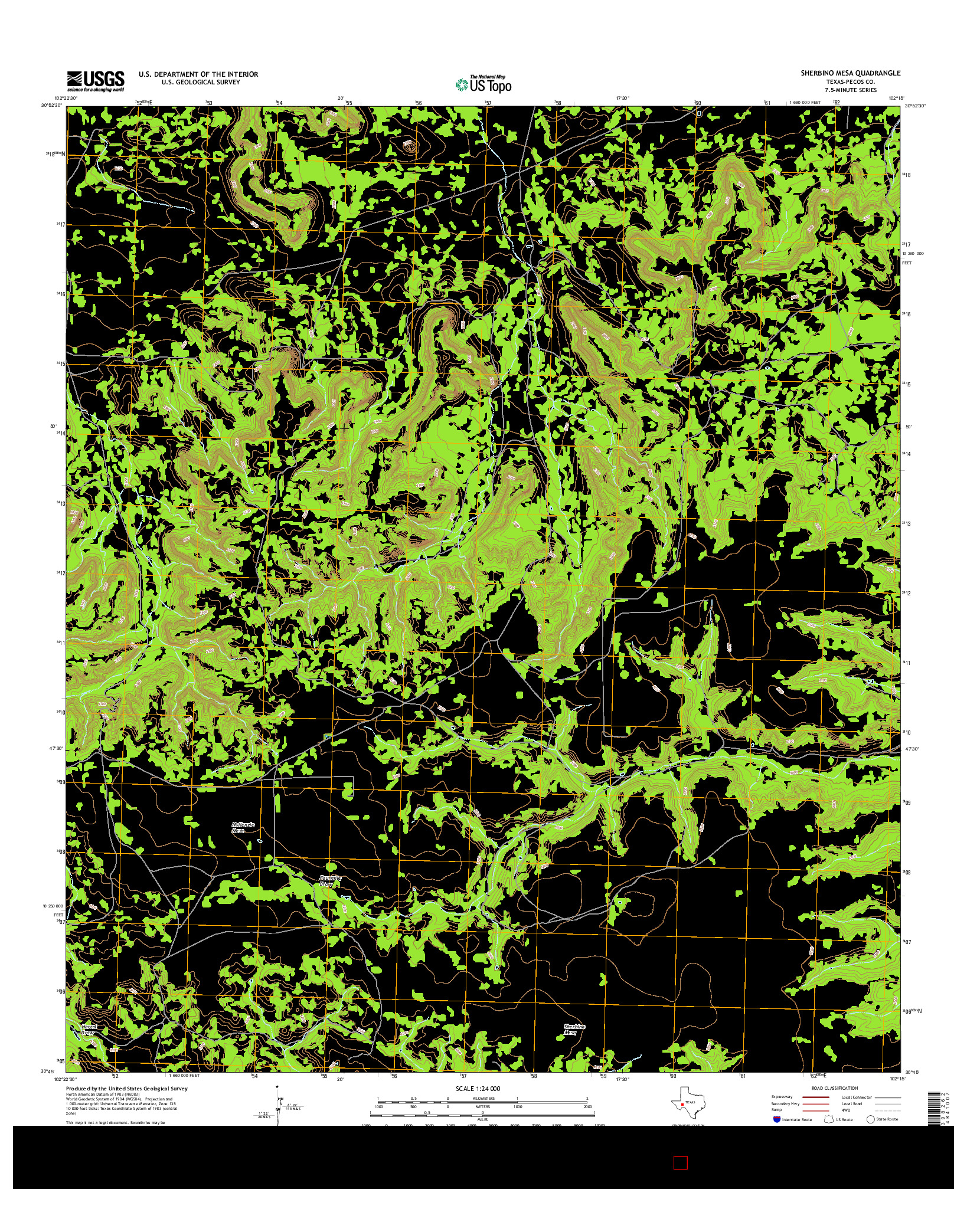 USGS US TOPO 7.5-MINUTE MAP FOR SHERBINO MESA, TX 2016