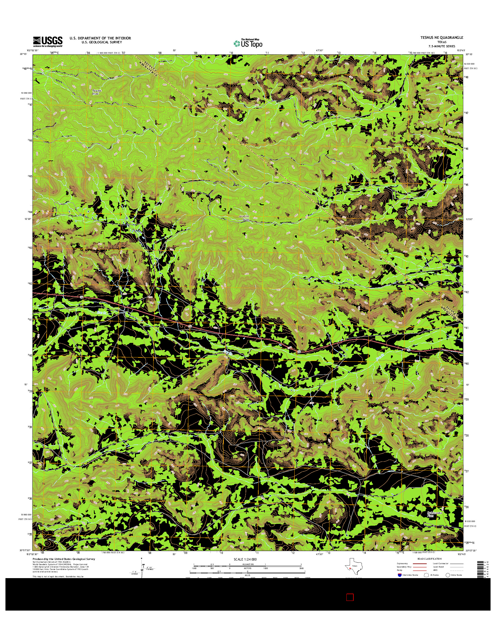 USGS US TOPO 7.5-MINUTE MAP FOR TESNUS NE, TX 2016