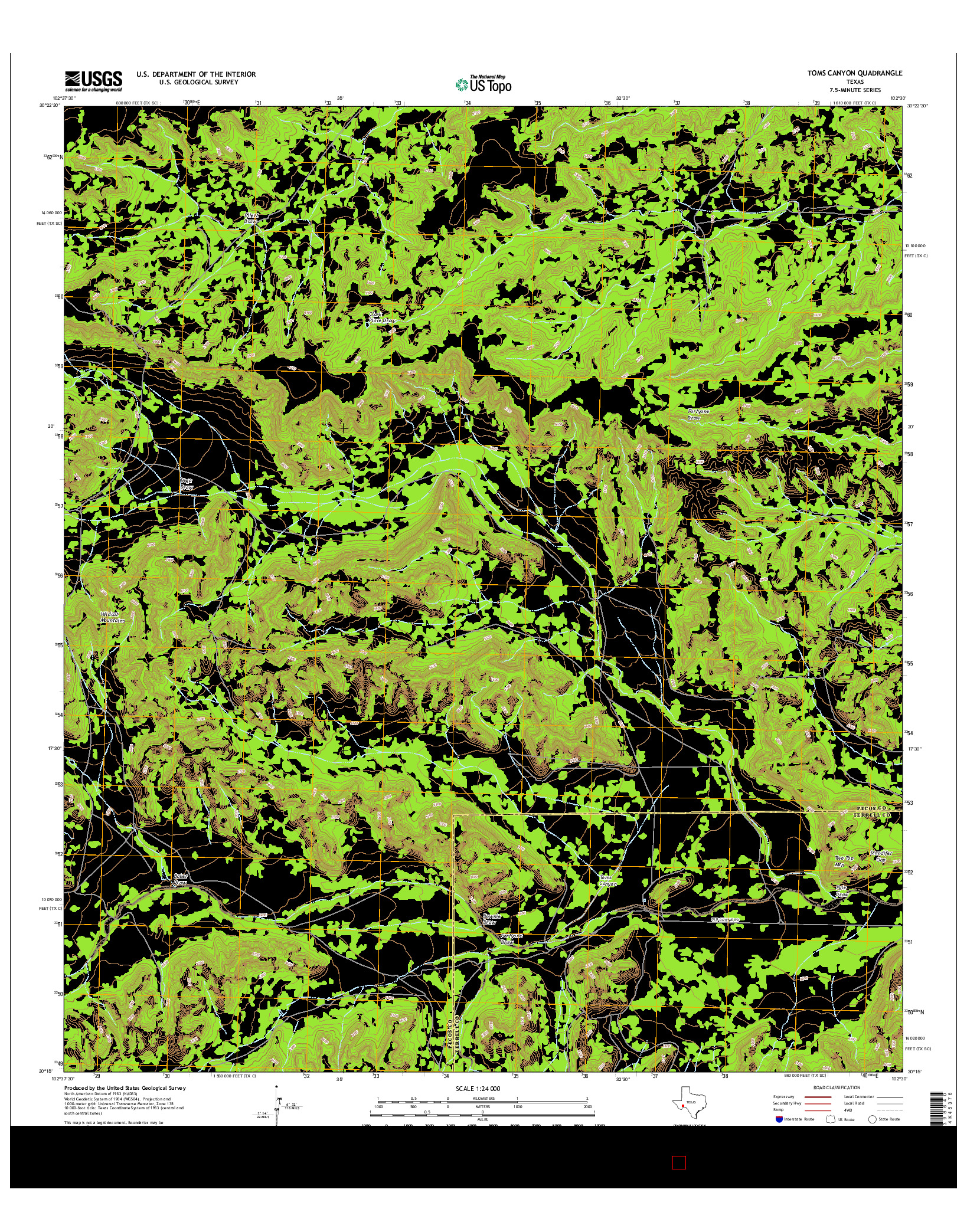 USGS US TOPO 7.5-MINUTE MAP FOR TOMS CANYON, TX 2016