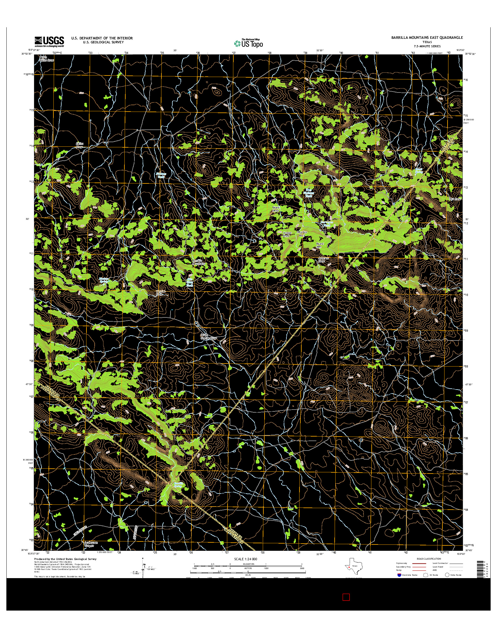 USGS US TOPO 7.5-MINUTE MAP FOR BARRILLA MOUNTAINS EAST, TX 2016