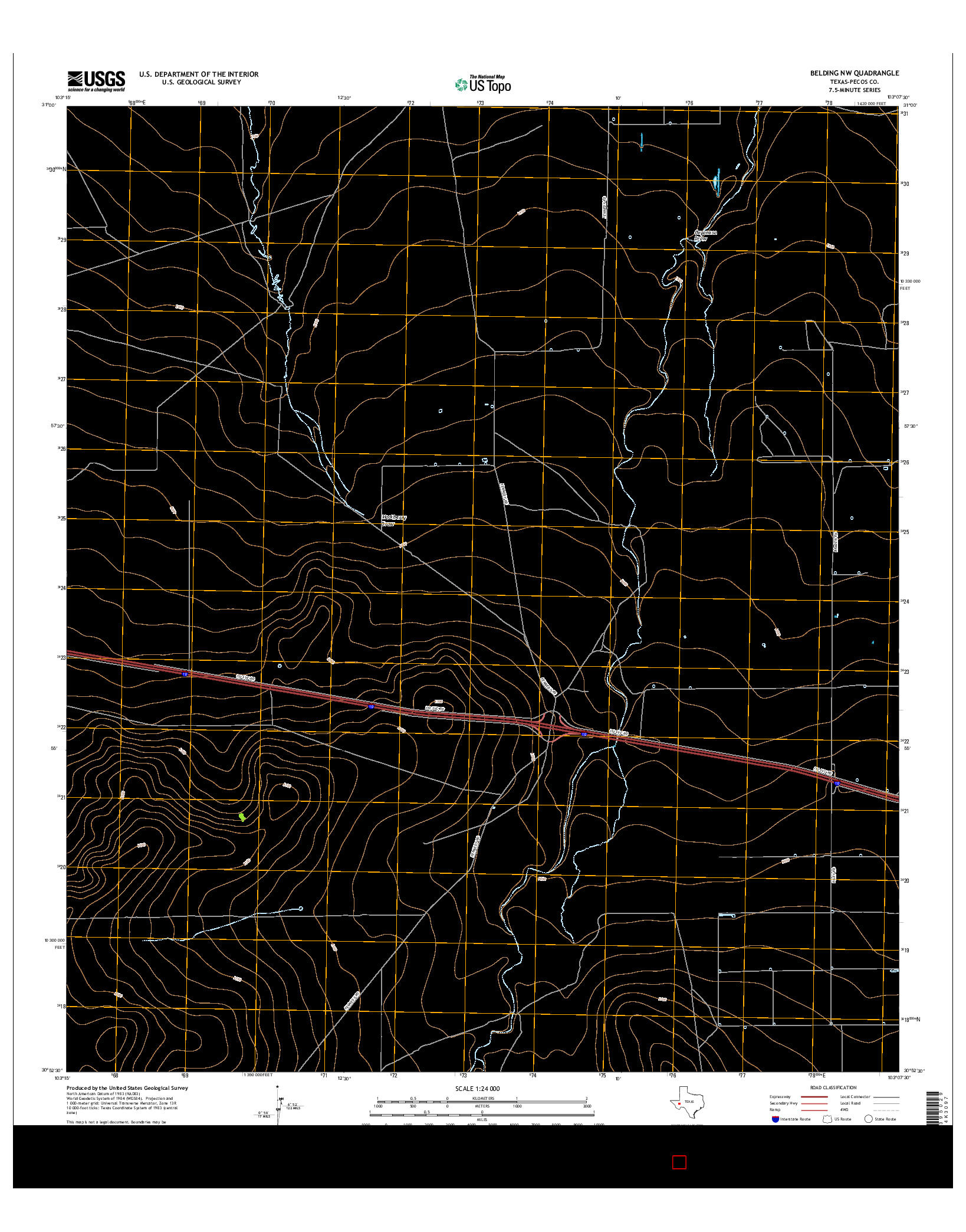 USGS US TOPO 7.5-MINUTE MAP FOR BELDING NW, TX 2016