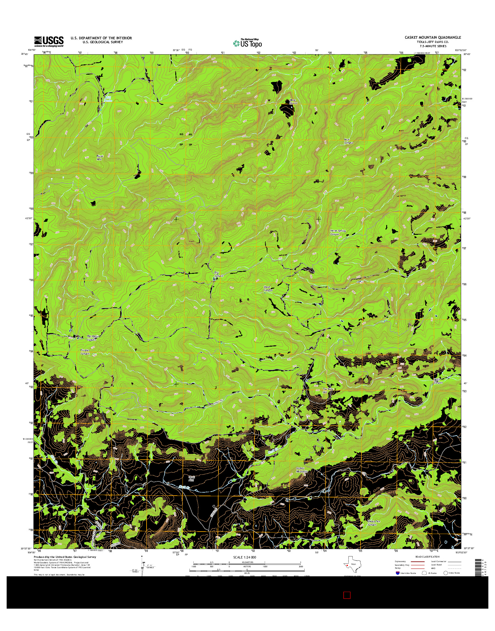 USGS US TOPO 7.5-MINUTE MAP FOR CASKET MOUNTAIN, TX 2016