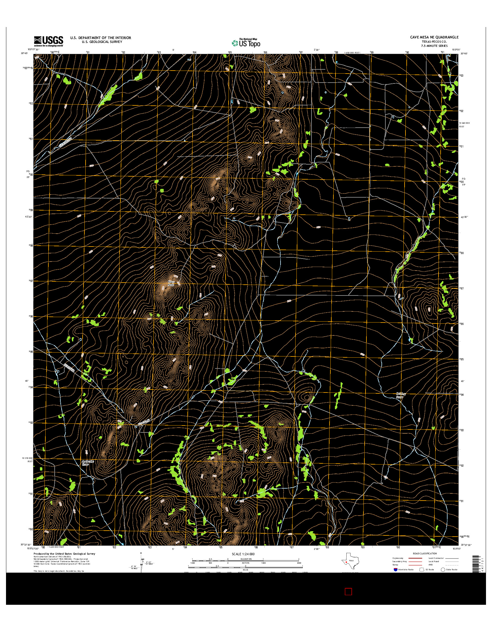 USGS US TOPO 7.5-MINUTE MAP FOR CAVE MESA NE, TX 2016