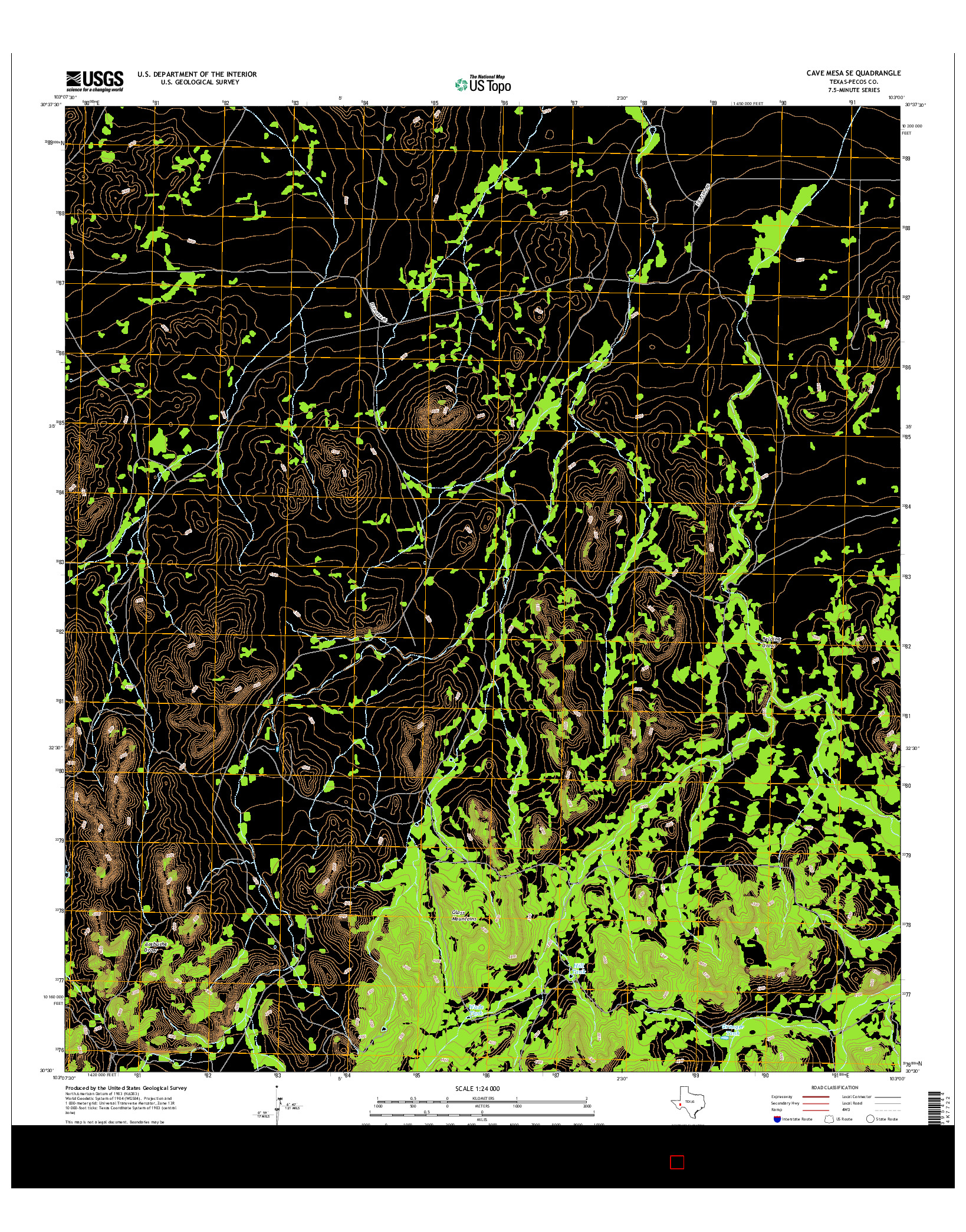 USGS US TOPO 7.5-MINUTE MAP FOR CAVE MESA SE, TX 2016