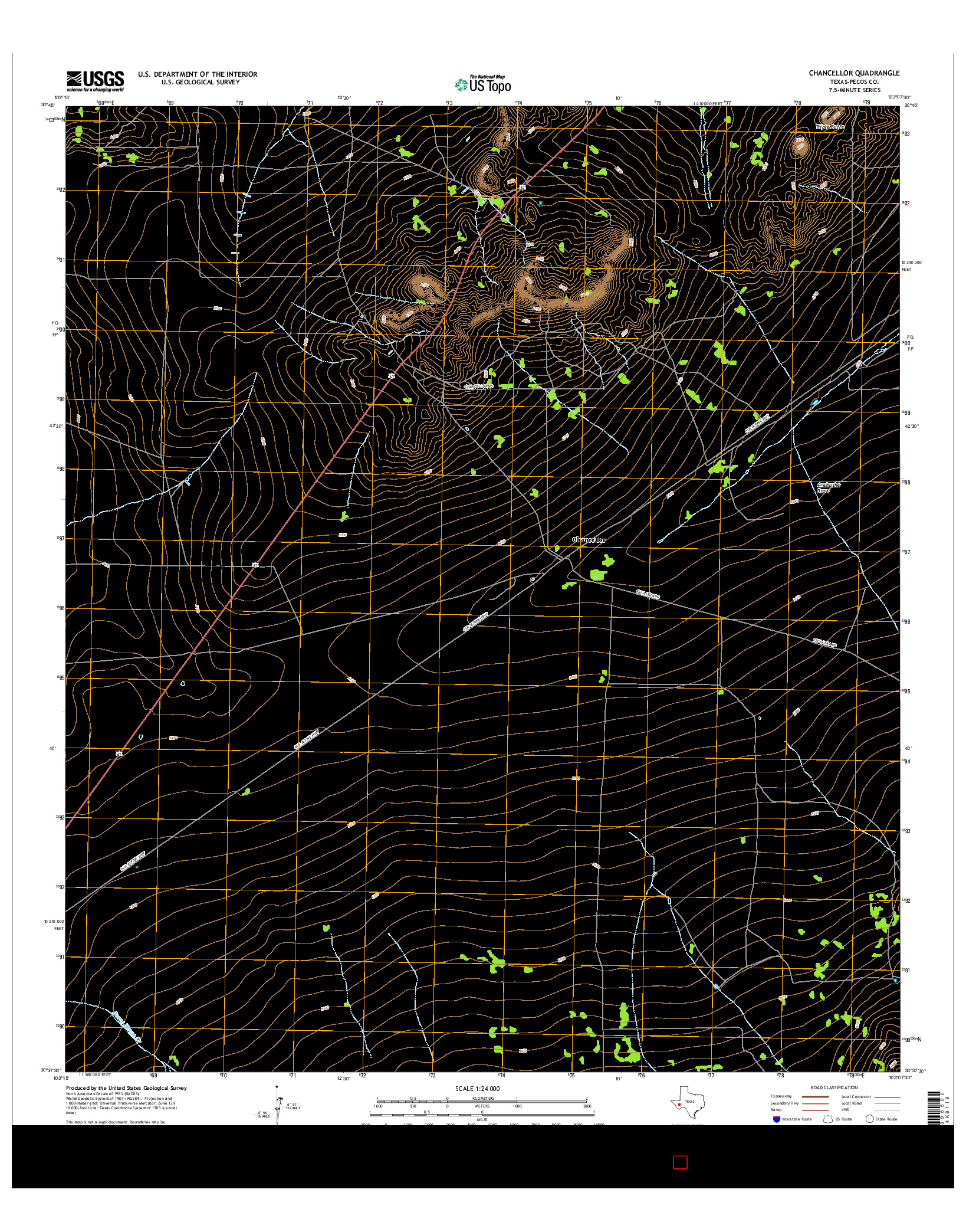 USGS US TOPO 7.5-MINUTE MAP FOR CHANCELLOR, TX 2016