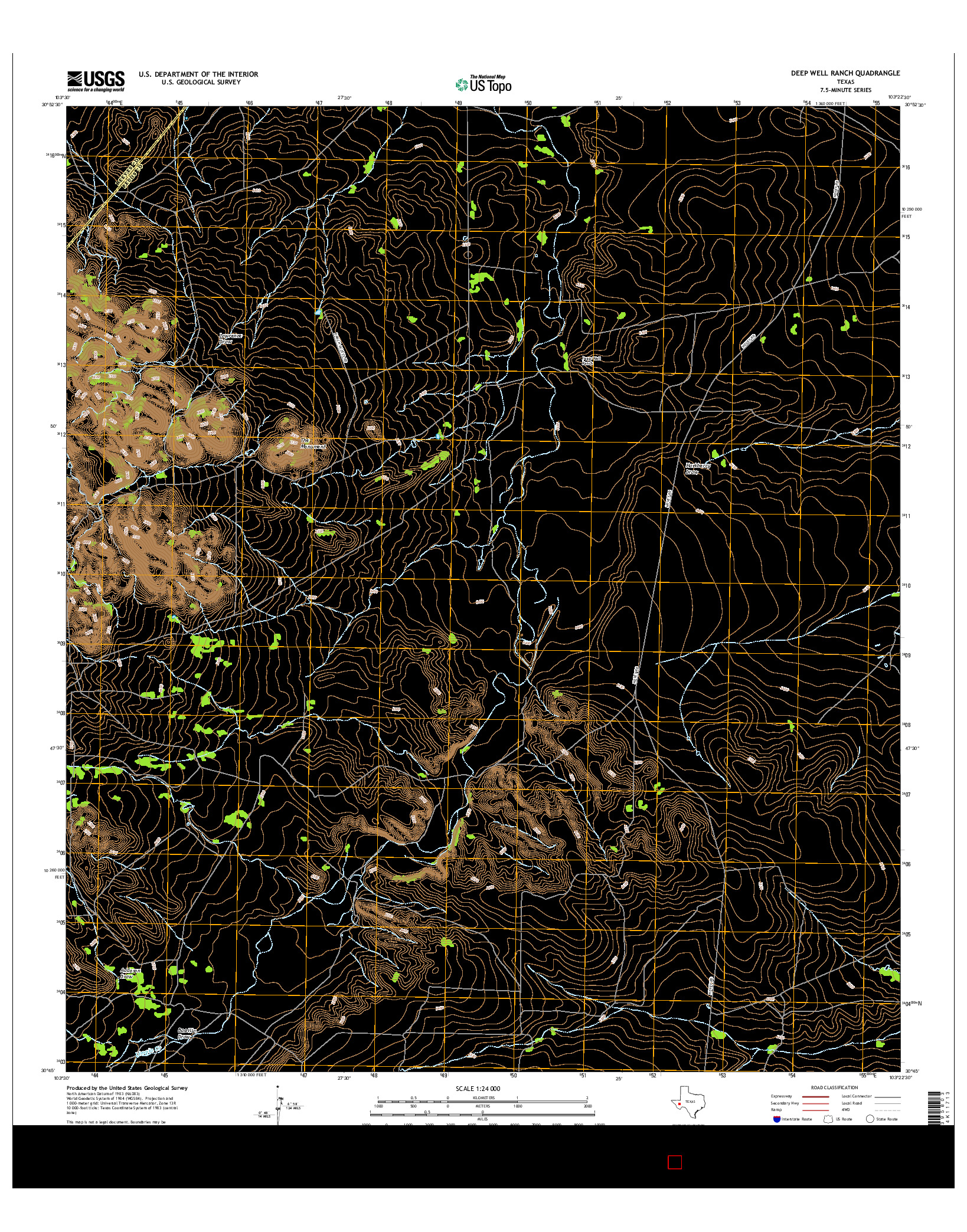 USGS US TOPO 7.5-MINUTE MAP FOR DEEP WELL RANCH, TX 2016