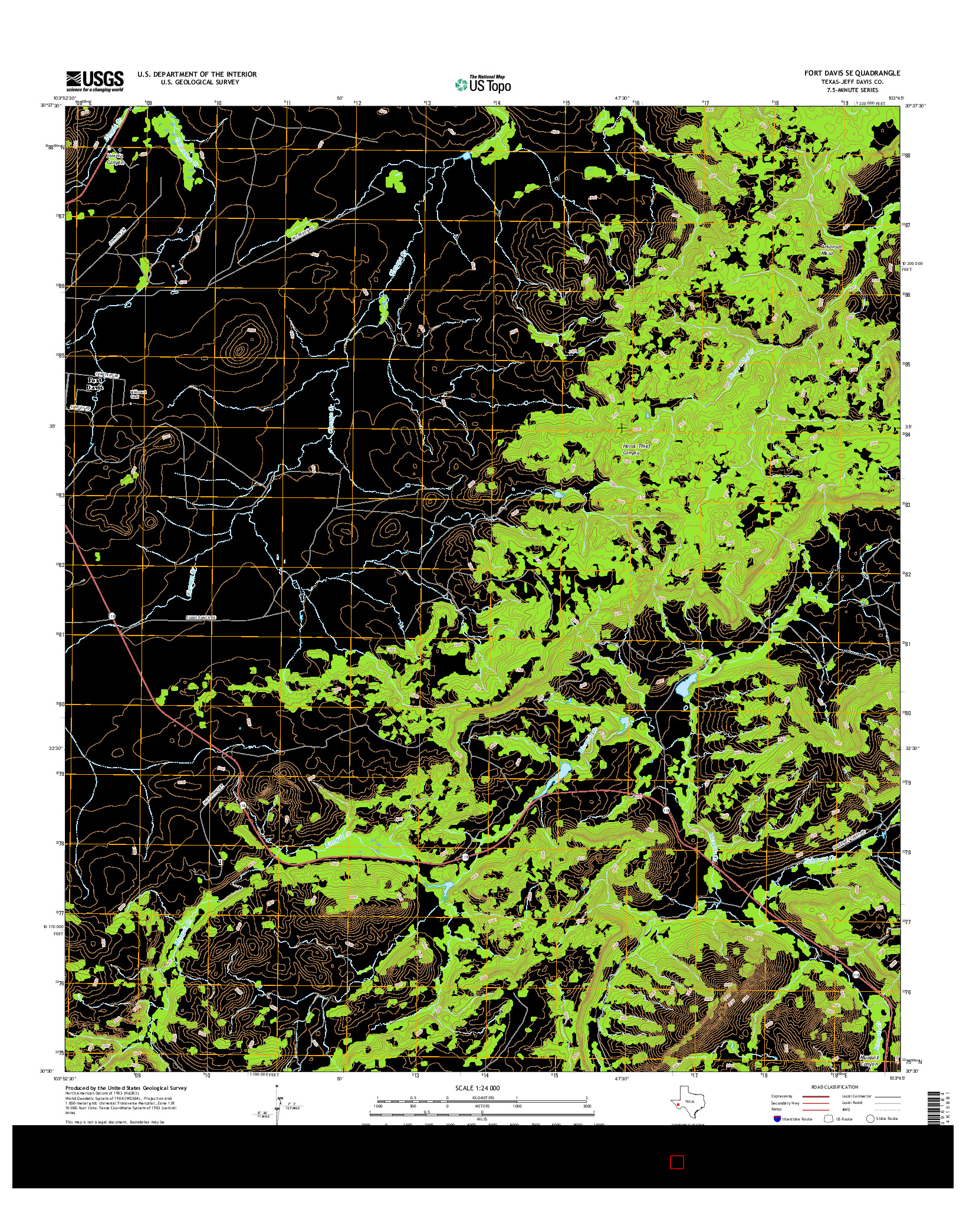 USGS US TOPO 7.5-MINUTE MAP FOR FORT DAVIS SE, TX 2016