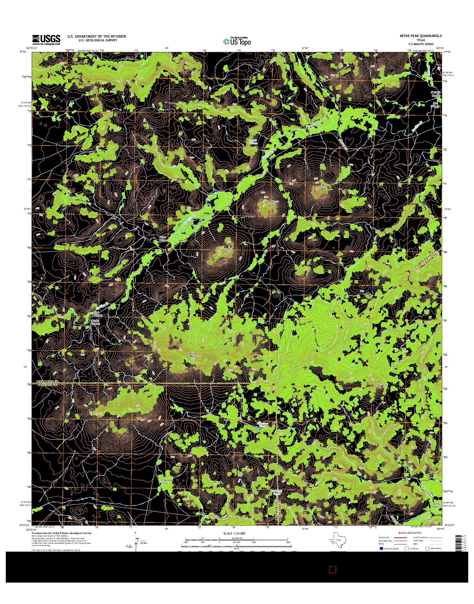 USGS US TOPO 7.5-MINUTE MAP FOR MITRE PEAK, TX 2016