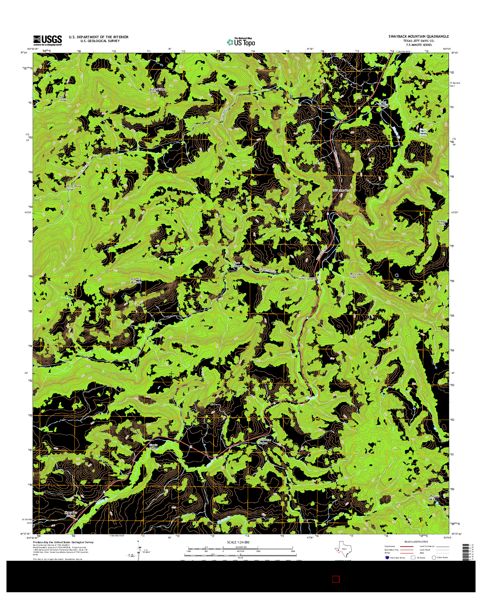 USGS US TOPO 7.5-MINUTE MAP FOR SWAYBACK MOUNTAIN, TX 2016