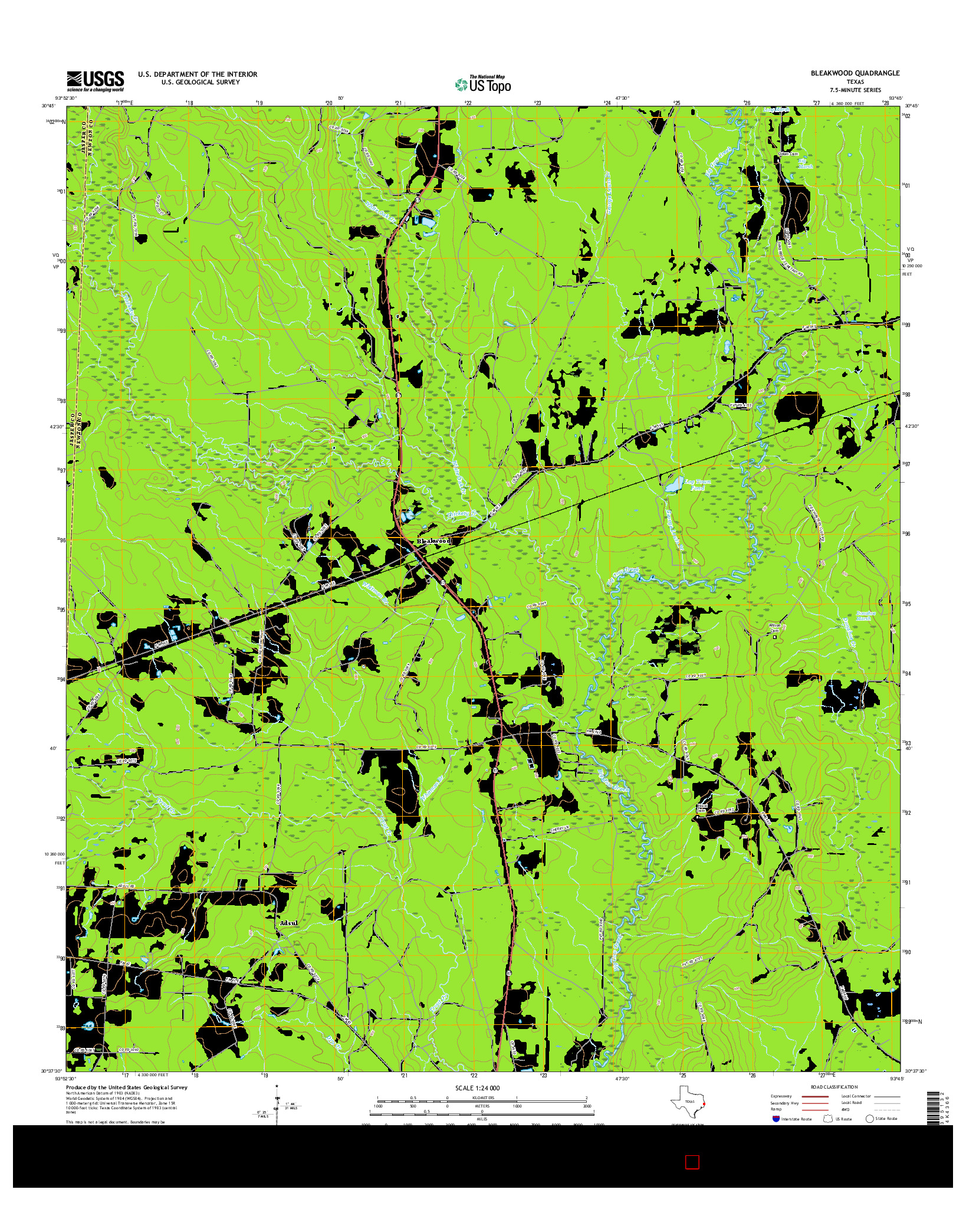 USGS US TOPO 7.5-MINUTE MAP FOR BLEAKWOOD, TX 2016