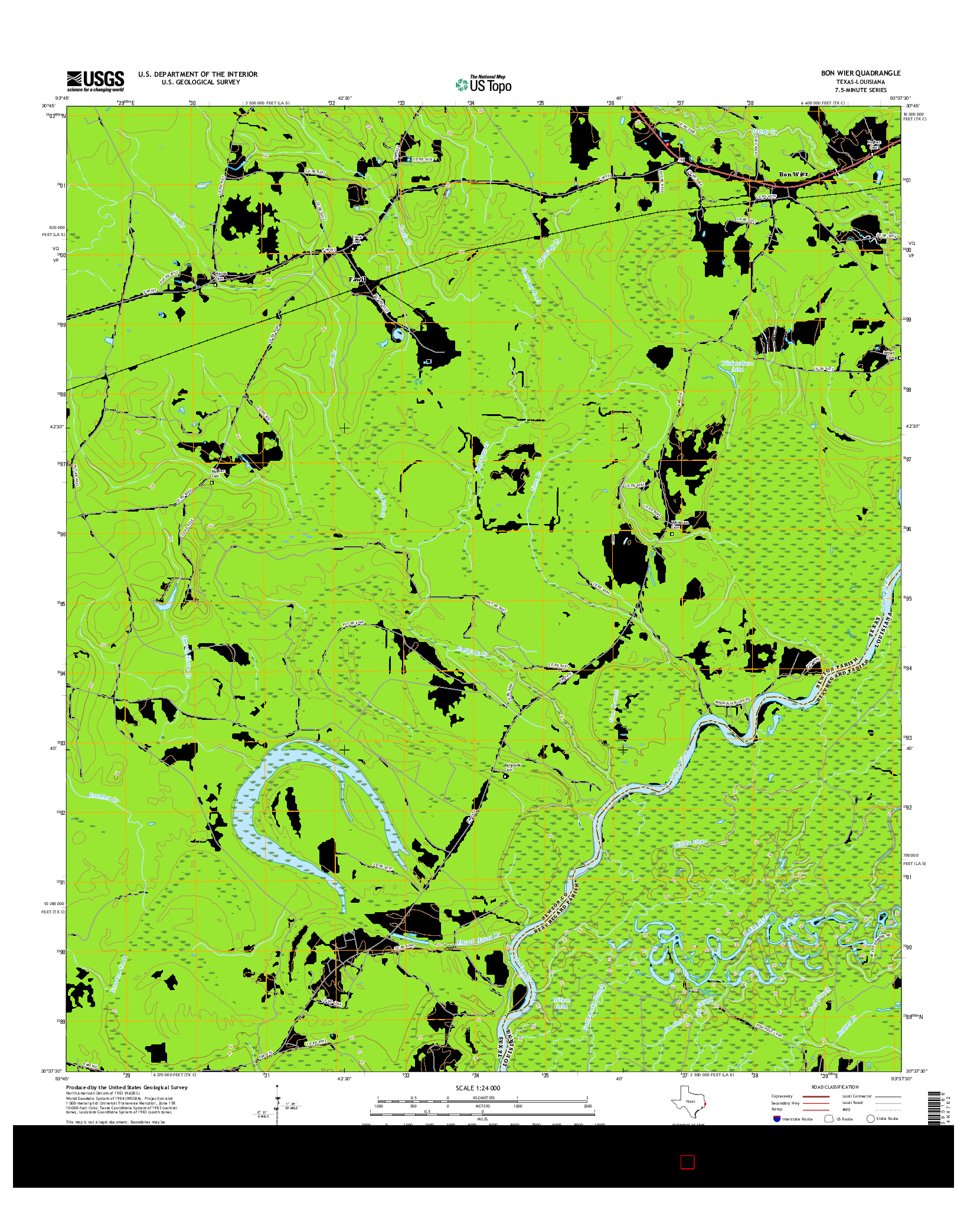 USGS US TOPO 7.5-MINUTE MAP FOR BON WIER, TX-LA 2016