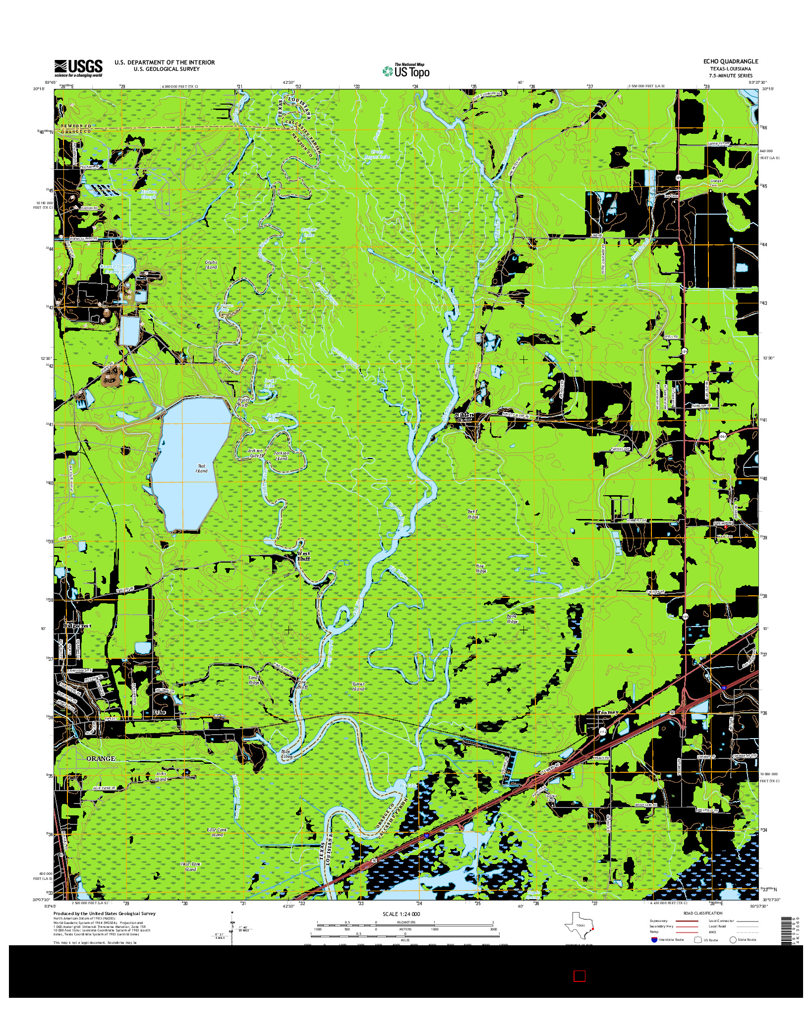 USGS US TOPO 7.5-MINUTE MAP FOR ECHO, TX-LA 2016