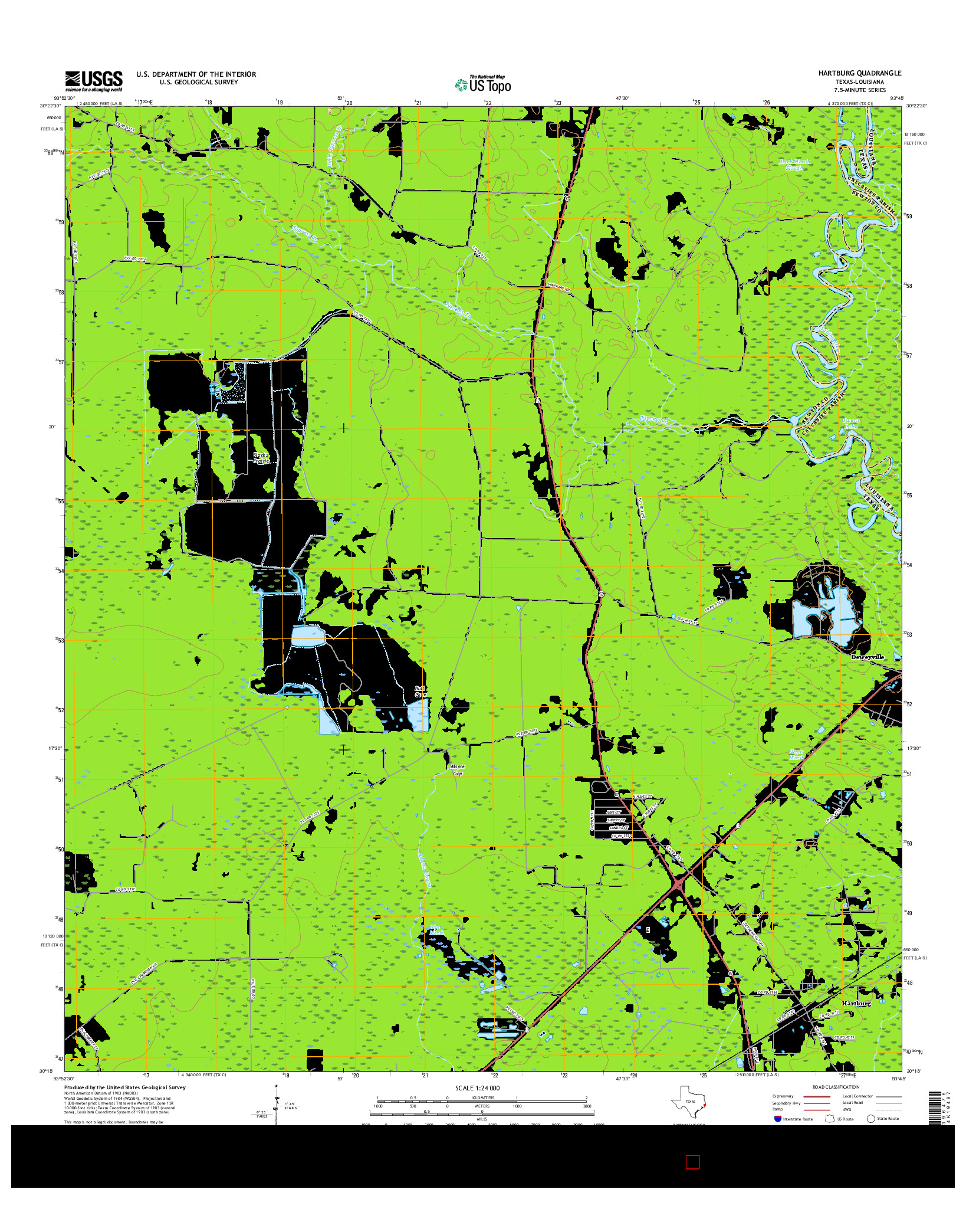USGS US TOPO 7.5-MINUTE MAP FOR HARTBURG, TX-LA 2016