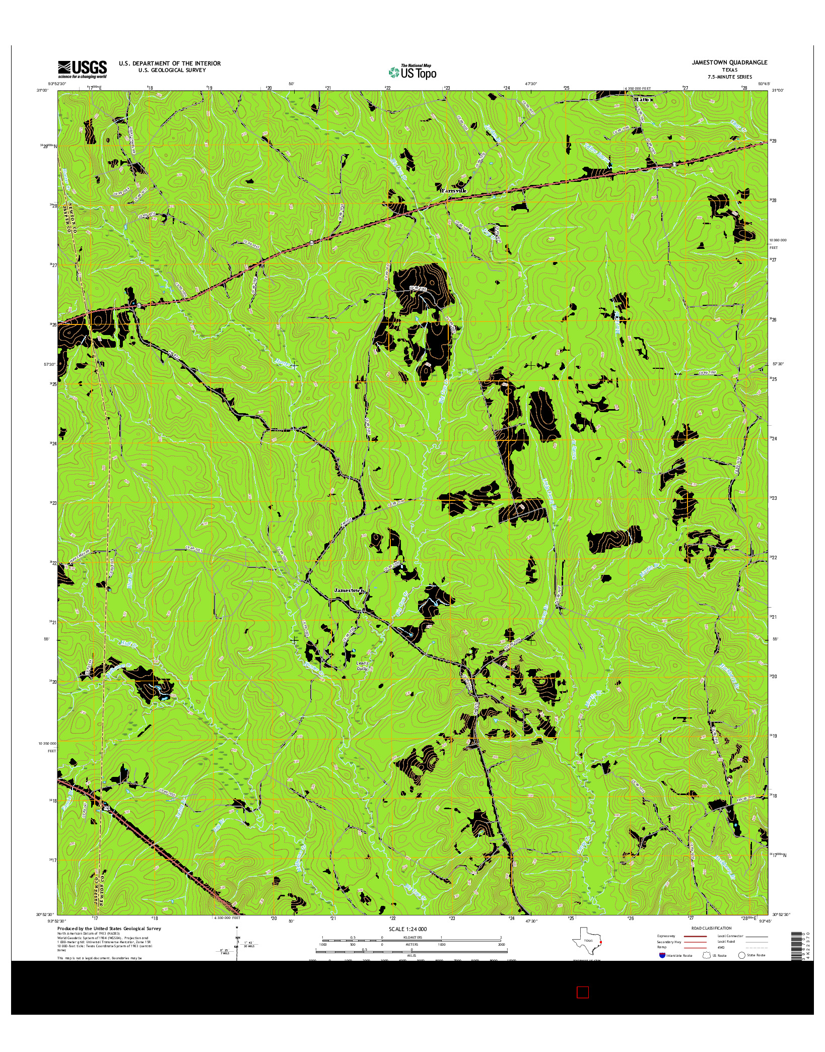 USGS US TOPO 7.5-MINUTE MAP FOR JAMESTOWN, TX 2016