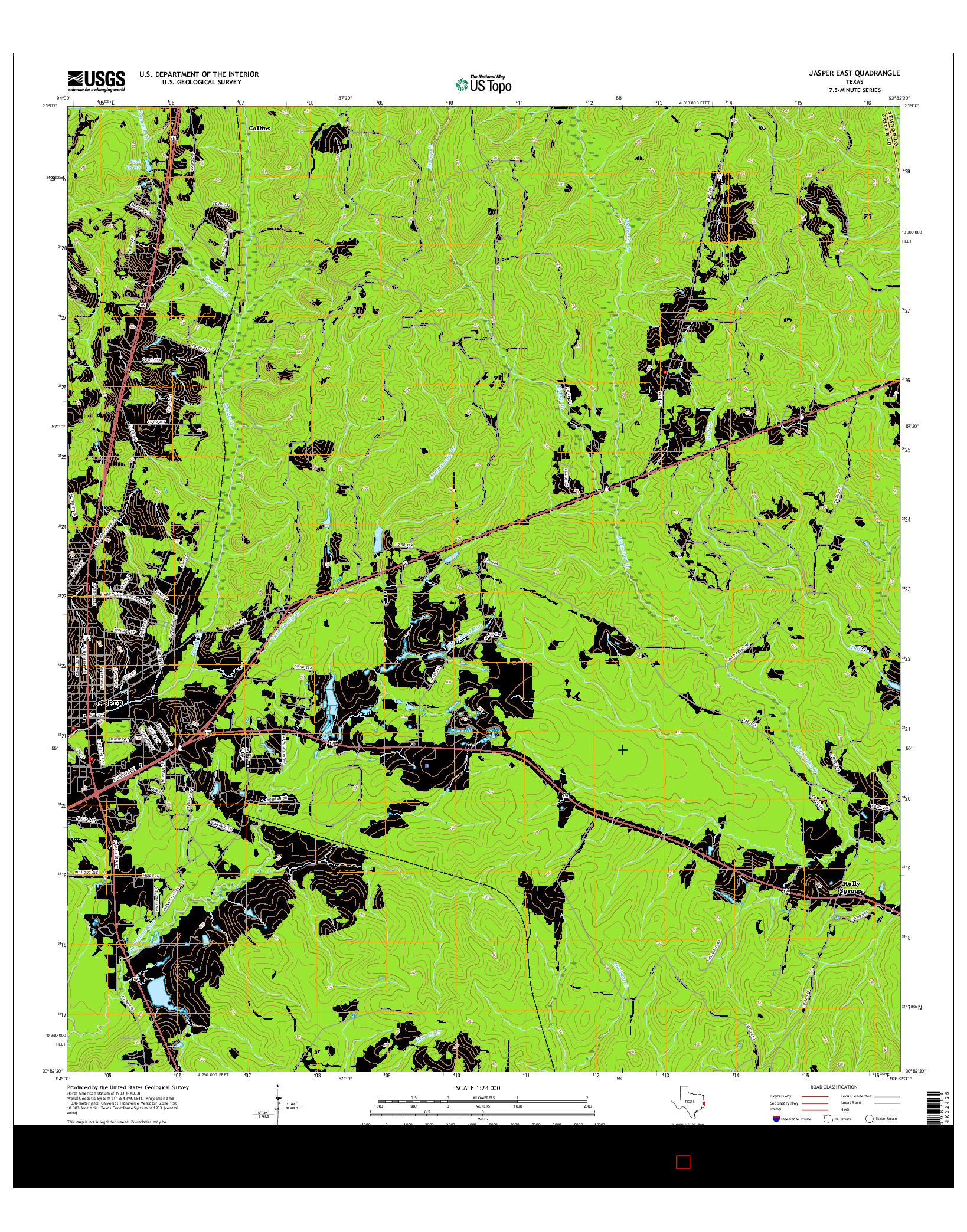 USGS US TOPO 7.5-MINUTE MAP FOR JASPER EAST, TX 2016