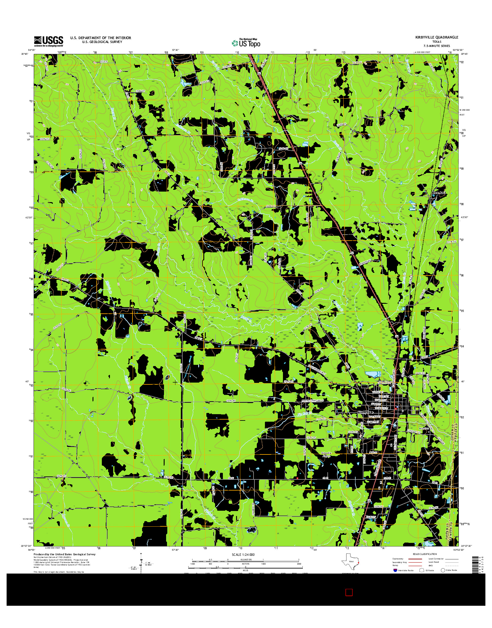 USGS US TOPO 7.5-MINUTE MAP FOR KIRBYVILLE, TX 2016