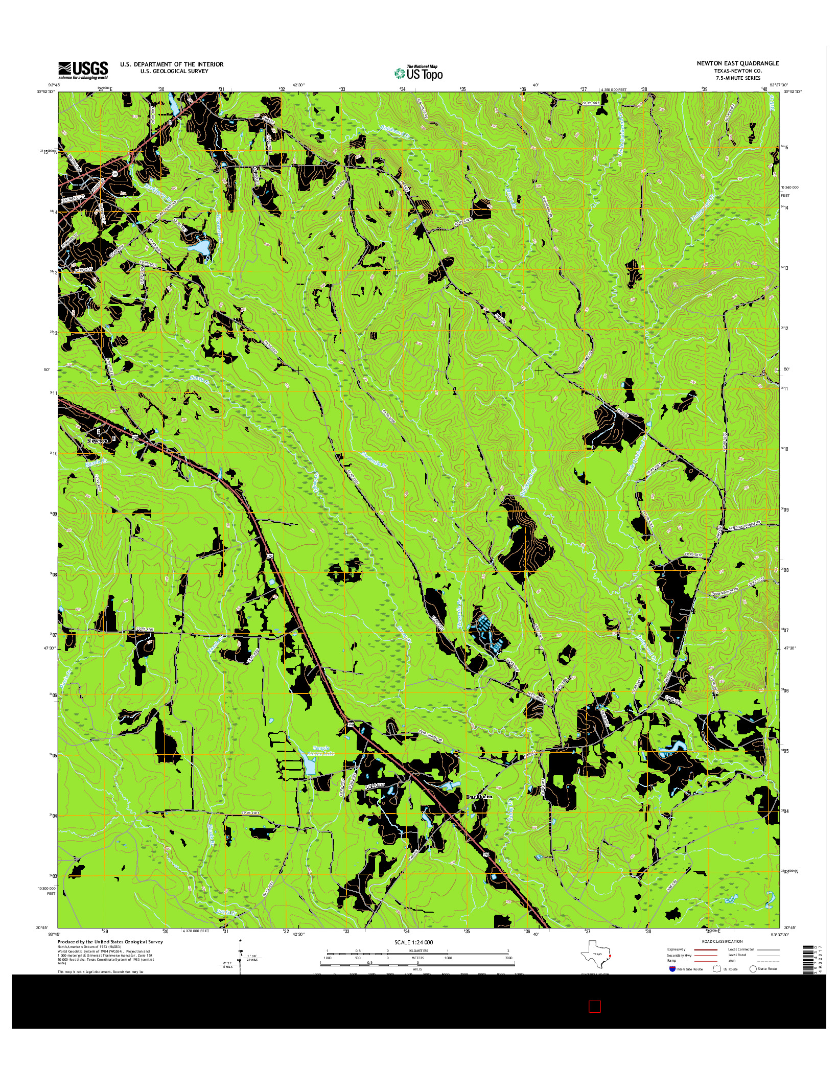 USGS US TOPO 7.5-MINUTE MAP FOR NEWTON EAST, TX 2016