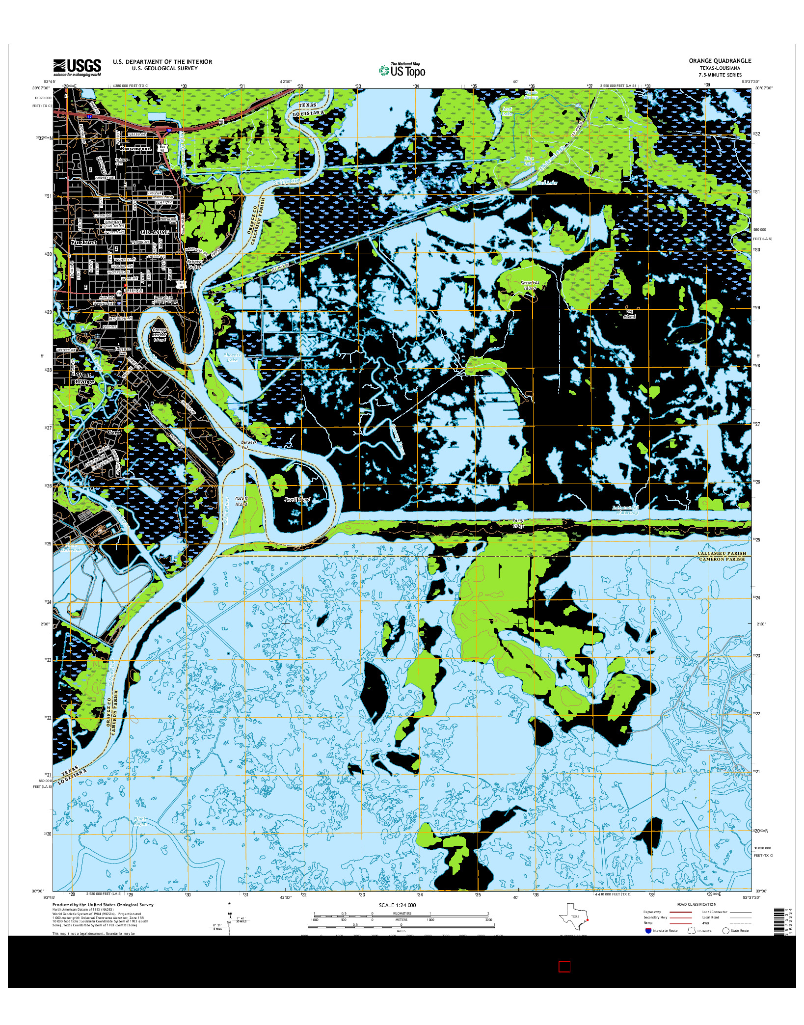 USGS US TOPO 7.5-MINUTE MAP FOR ORANGE, TX-LA 2016