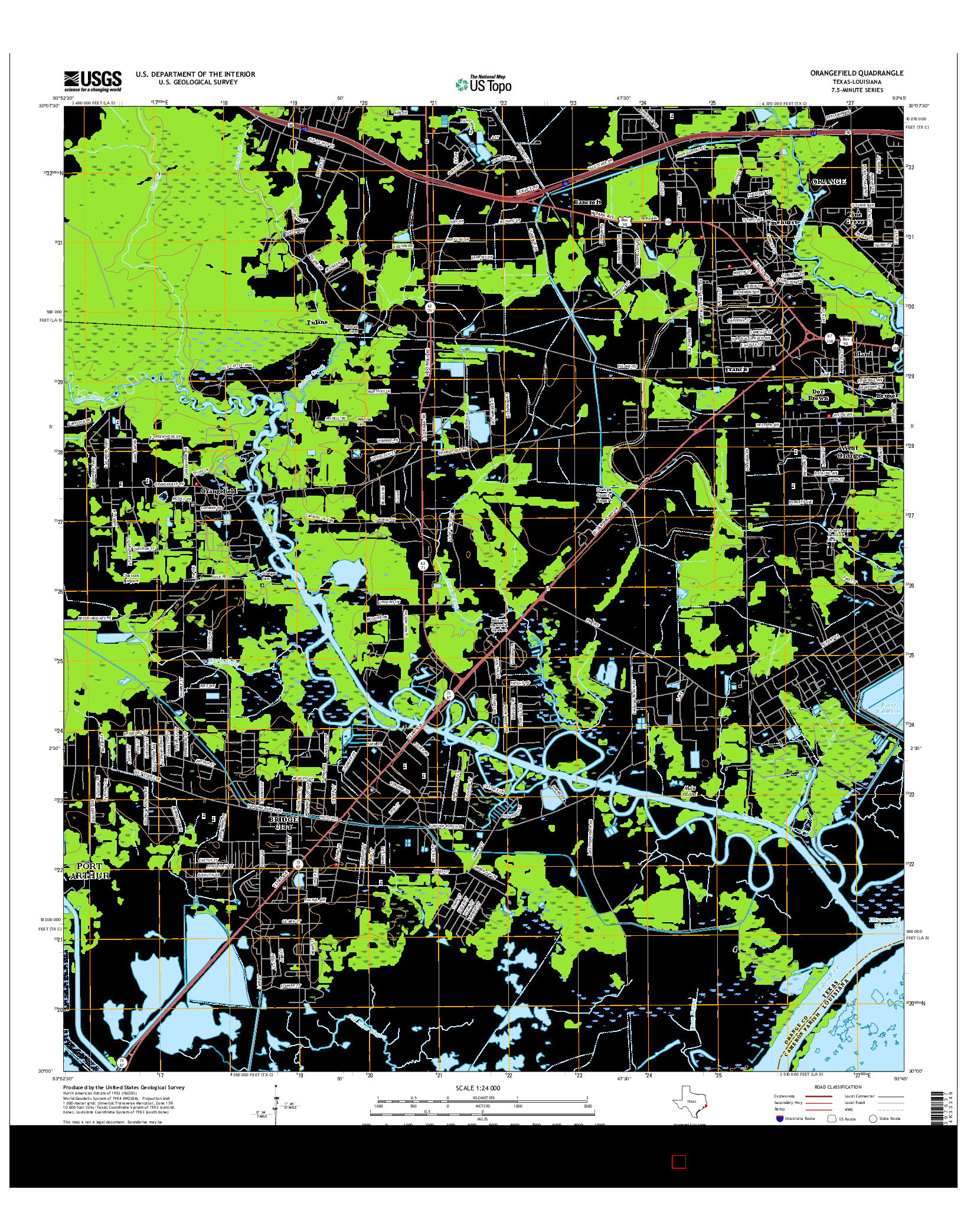 USGS US TOPO 7.5-MINUTE MAP FOR ORANGEFIELD, TX-LA 2016
